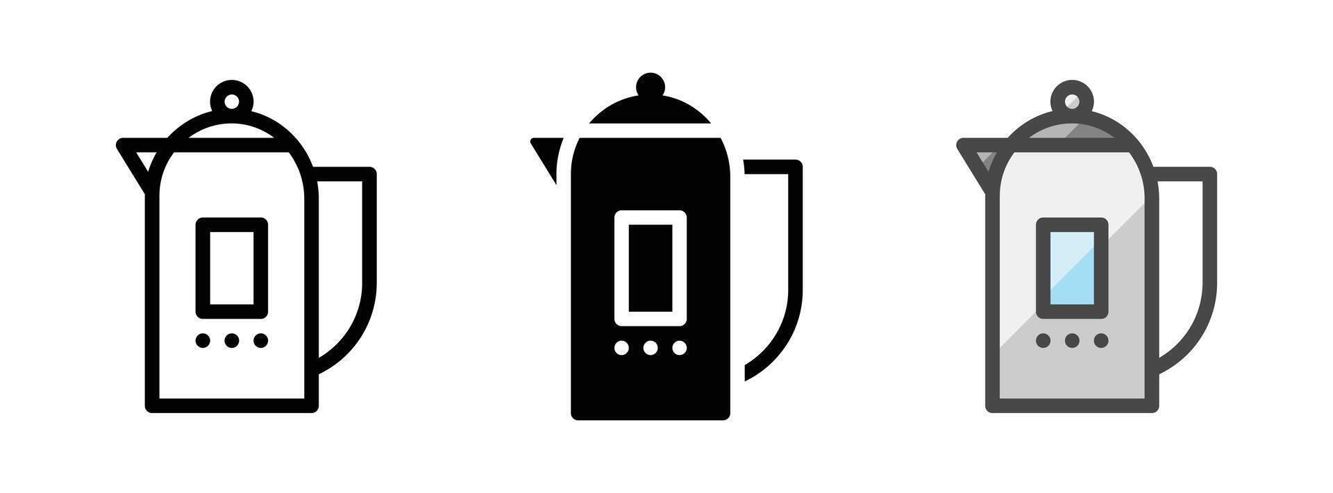 Multipurpose Electric Kettle Icon in Outline, Glyph, Filled Outline Style vector