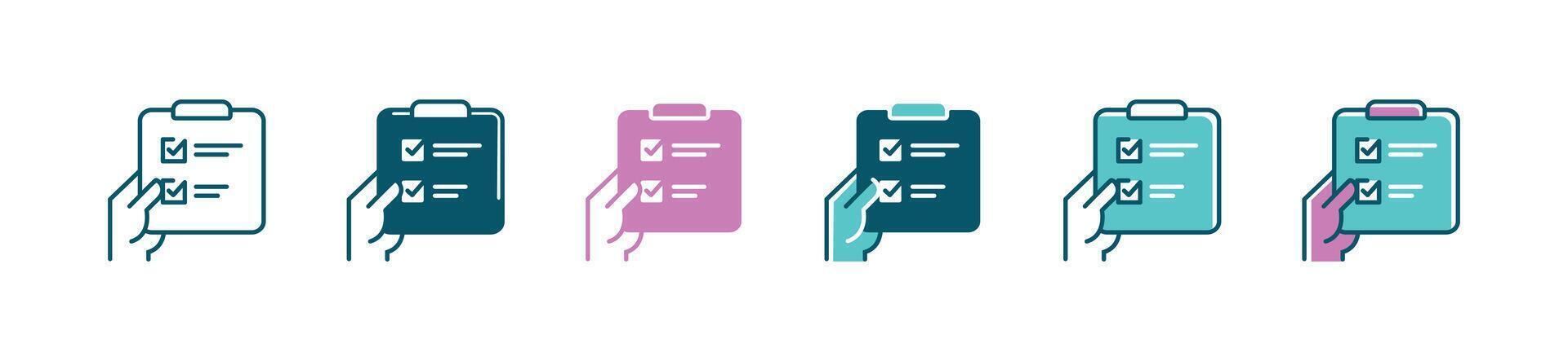 hand holding clipboard task list document icon business plan checklist assessment progress with checkmark signs illustration for web and app vector