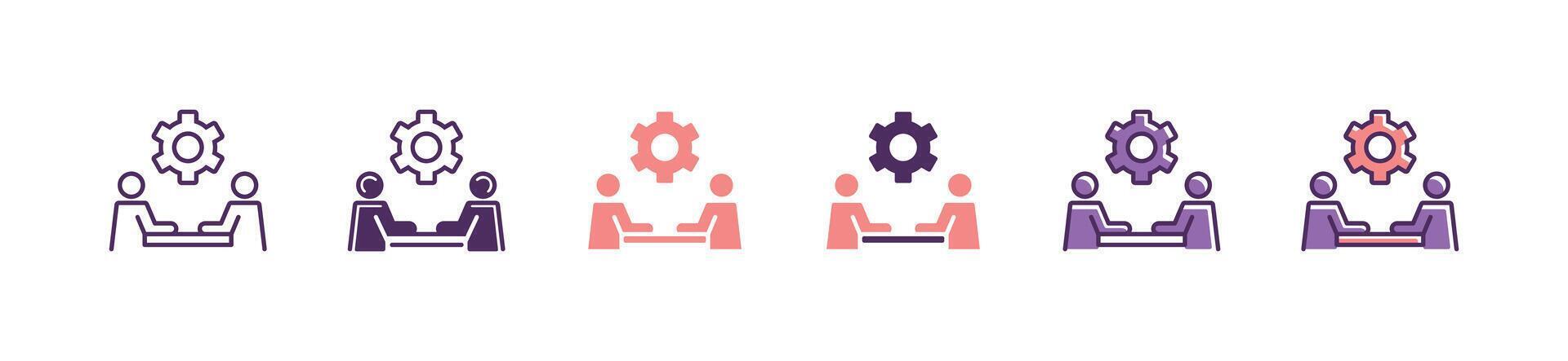 teamwork strategy meeting icon with gear setting business management employee coaching symbol illustration design vector