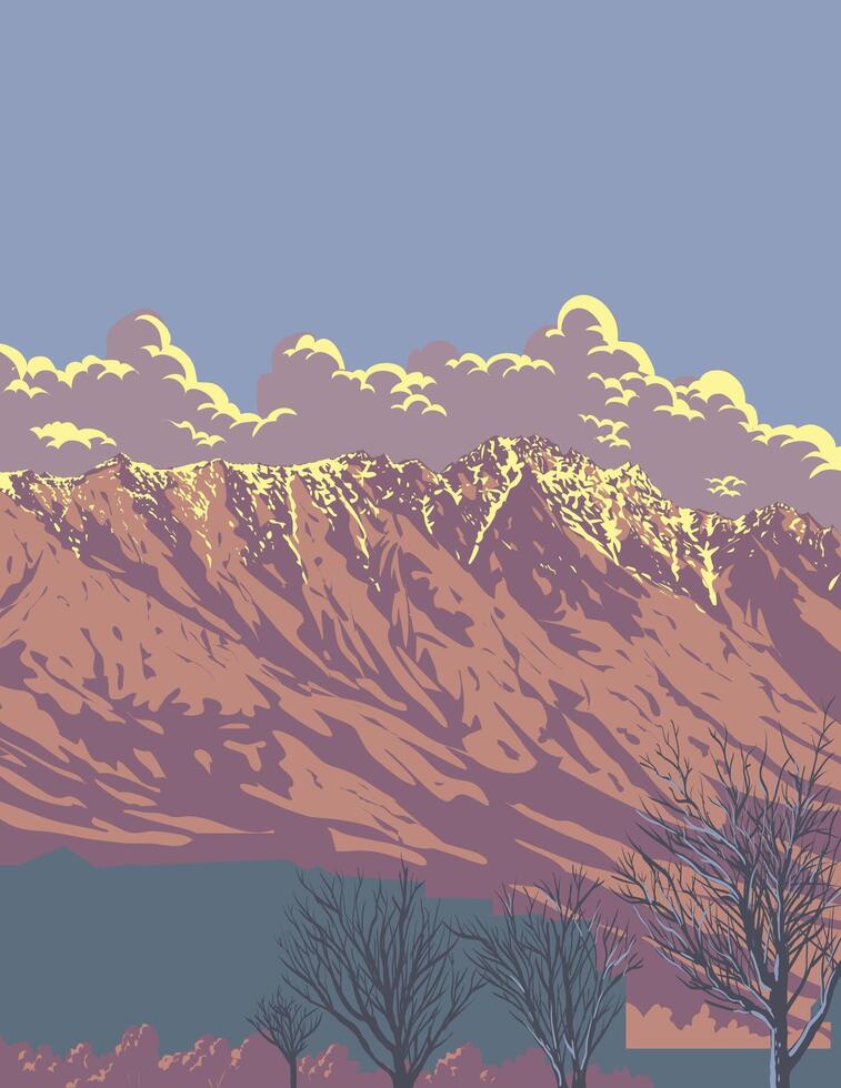 The Remarkables in Queenstown New Zealand WPA Poster Art vector