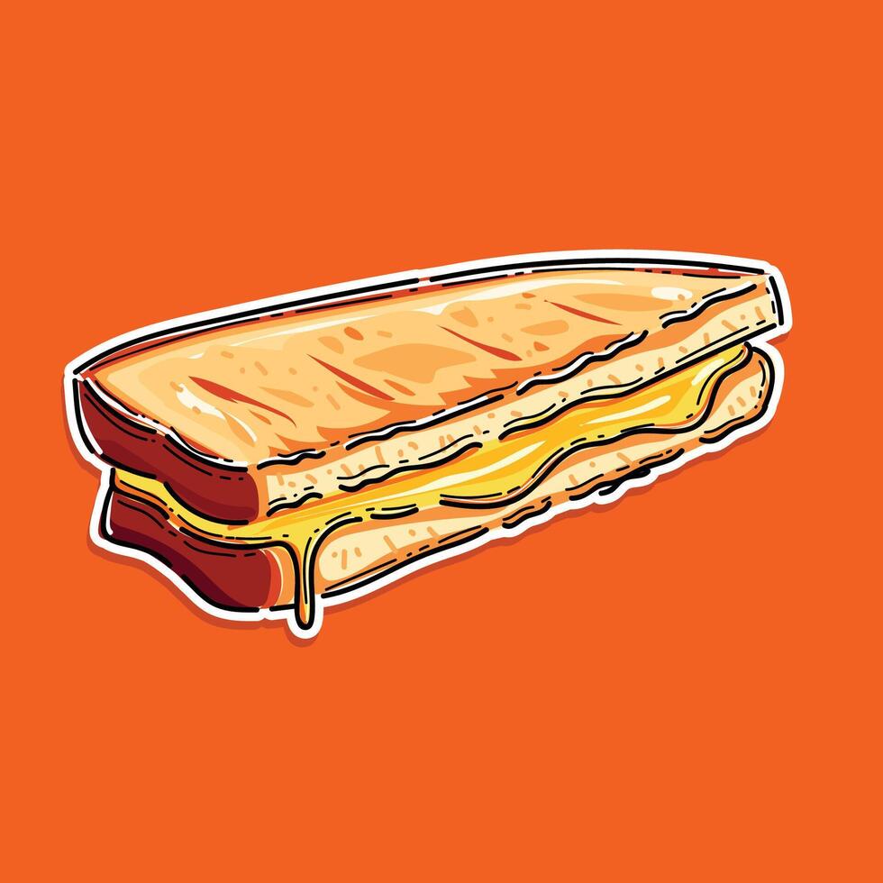 grilled cheese sandwich clip art illustration for menu, poster, web. Sandwich cheese . Bread . wallpaper. background. Cheese stretch. Isolated on Orange Background vector