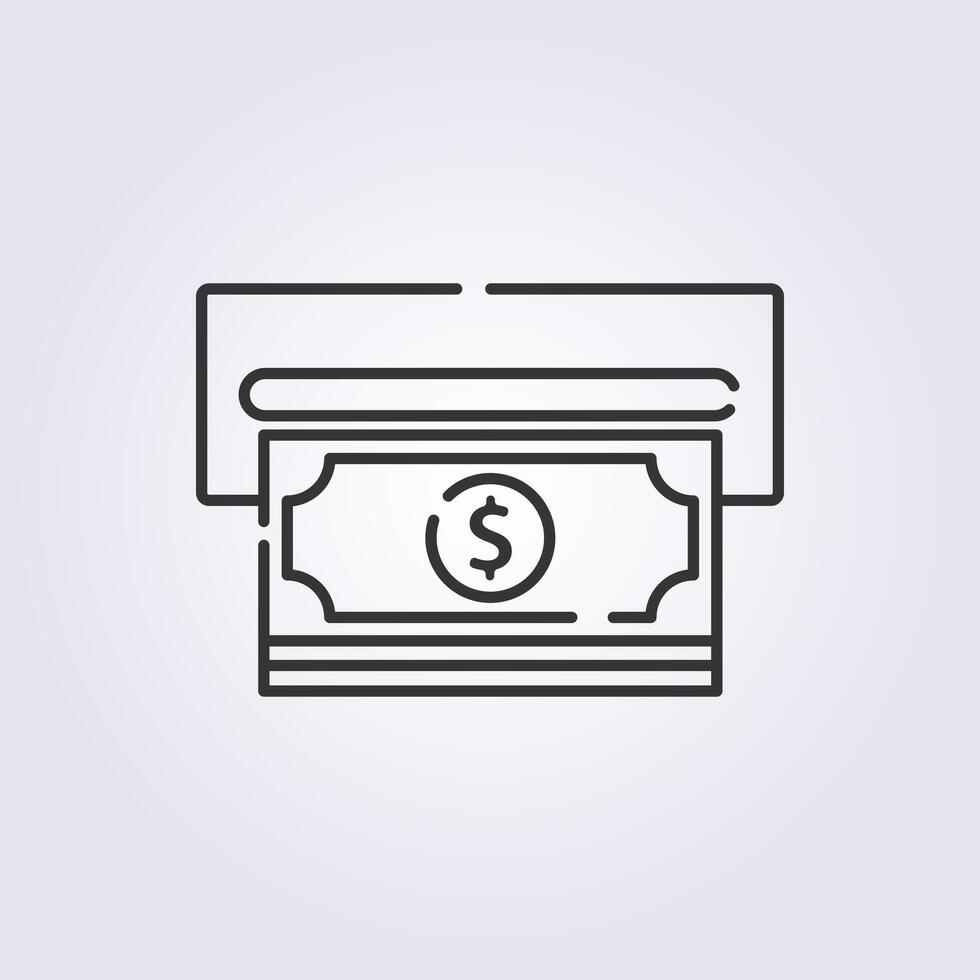line art withdraw money at atm icon logo illustration design vector