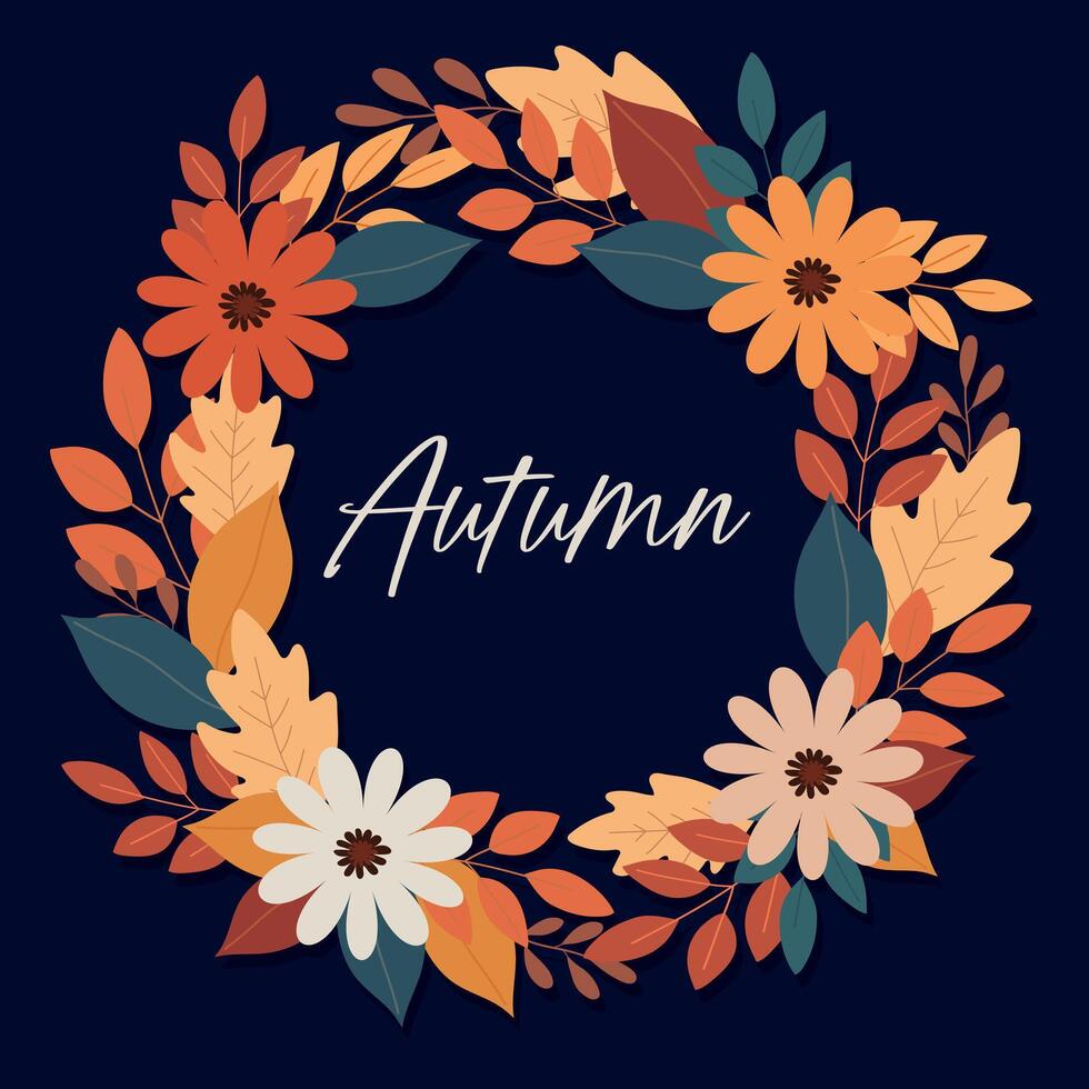 Round frame with autumn leaves. Autumn background. vector