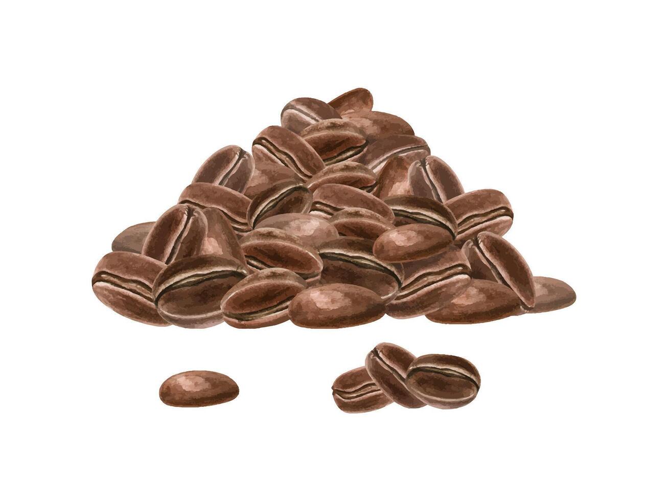 Coffee bean heap. Pile of roasted coffee grains. Enticing aroma and flavor of coffee. Watercolor realistic illustration. Perfect for coffee related projects, advertising, or digital art. vector