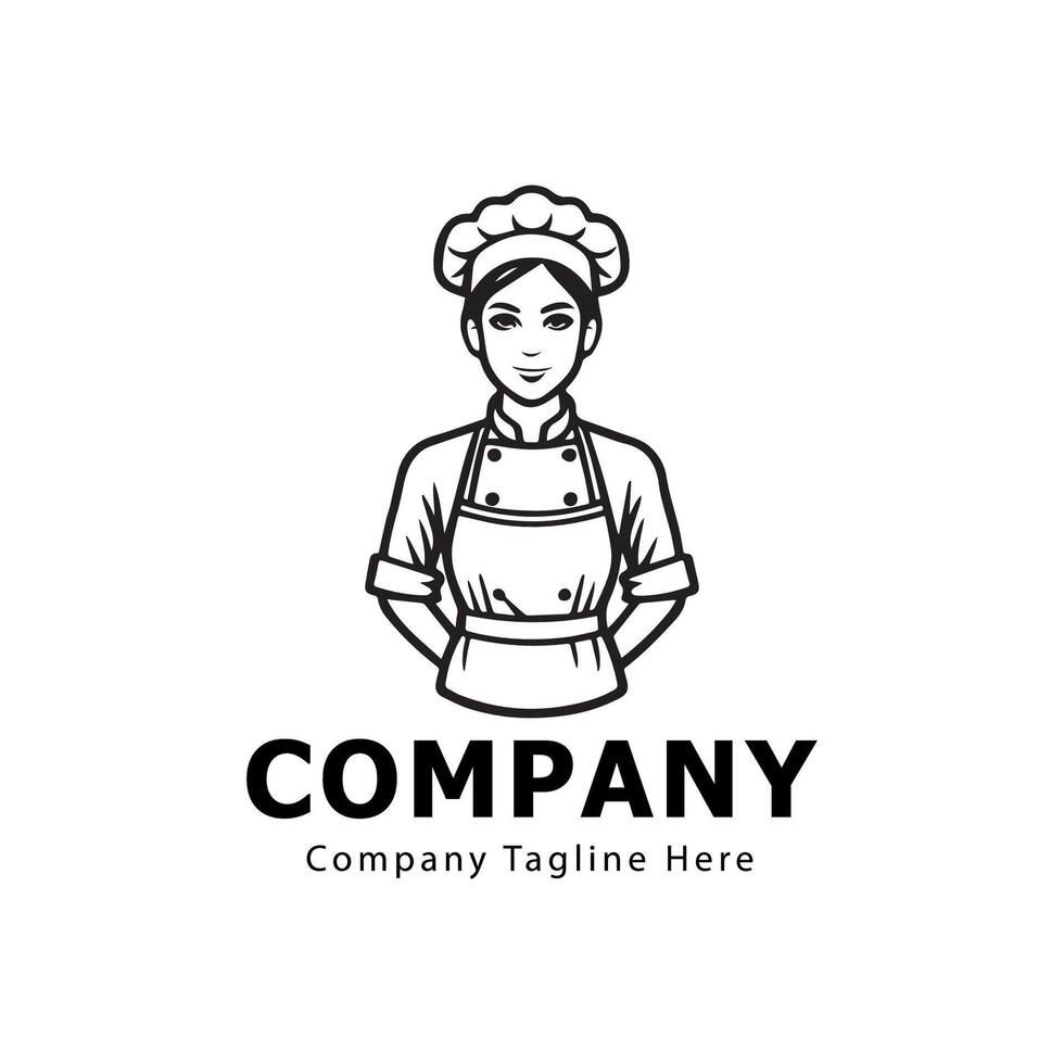 black line chef logo on white background vector