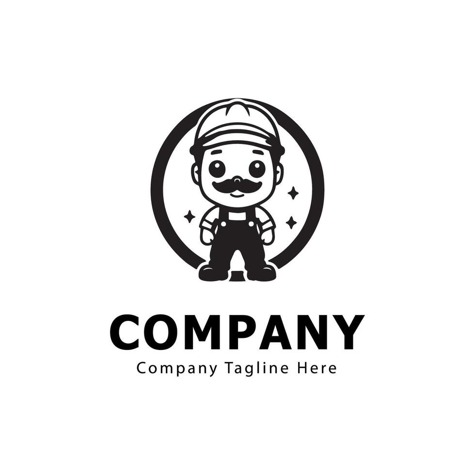 black line mechanic logo on white background vector