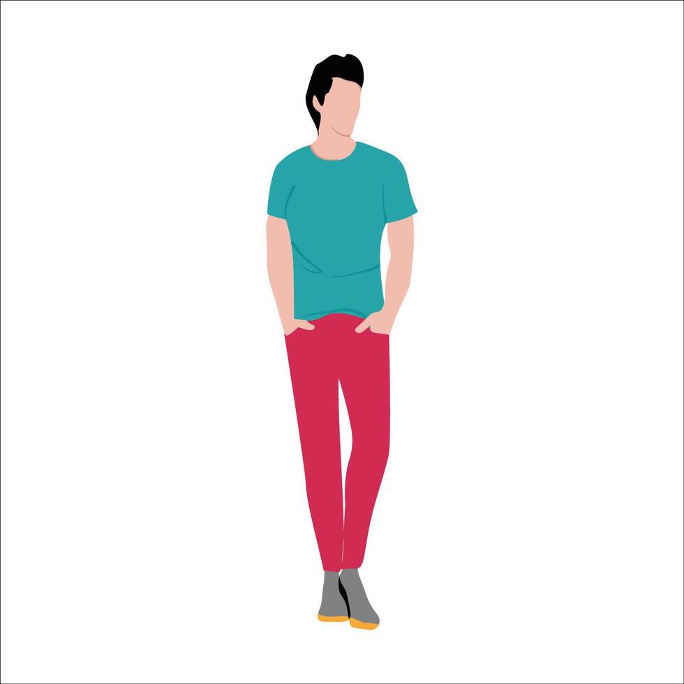 a man in a pink shirt and red pants vector