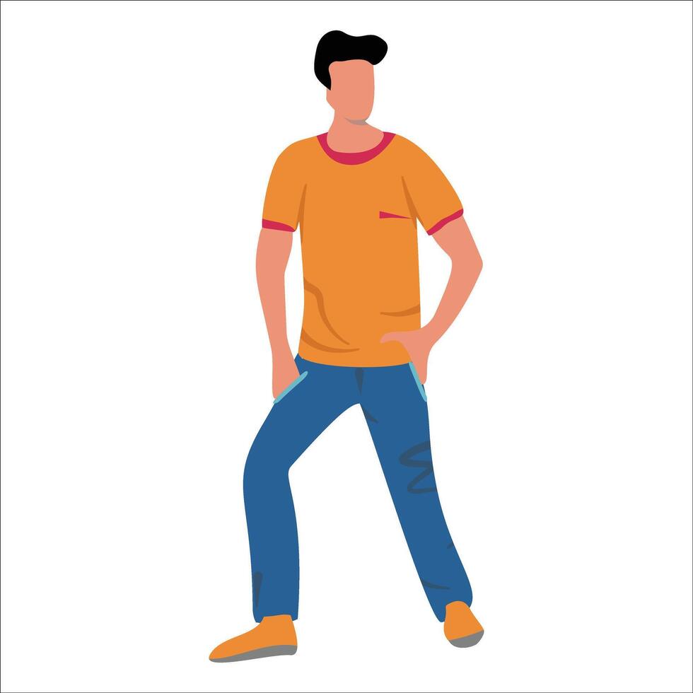 a man in jeans and an orange shirt vector