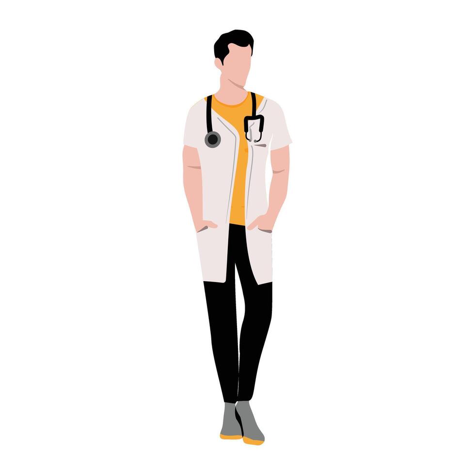 a man in a doctor's coat standing with his hands in his pockets vector