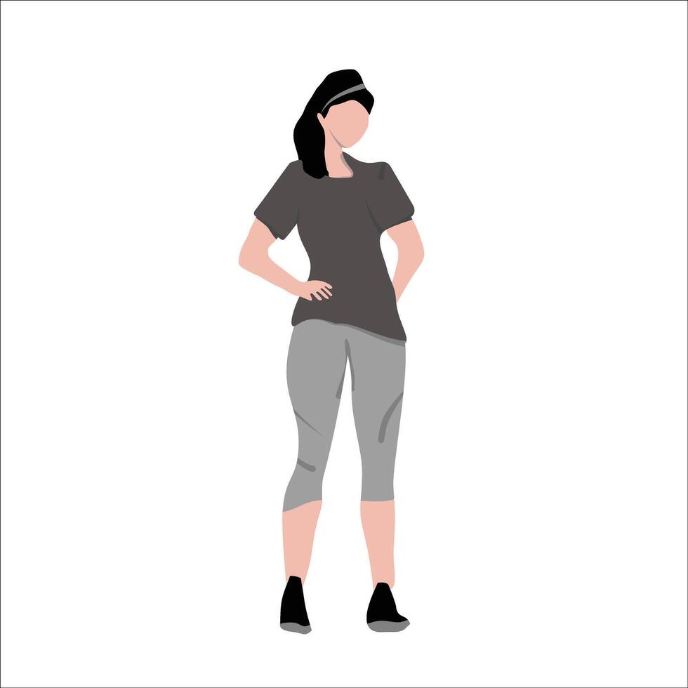 a woman in a gray shirt and gray pants vector