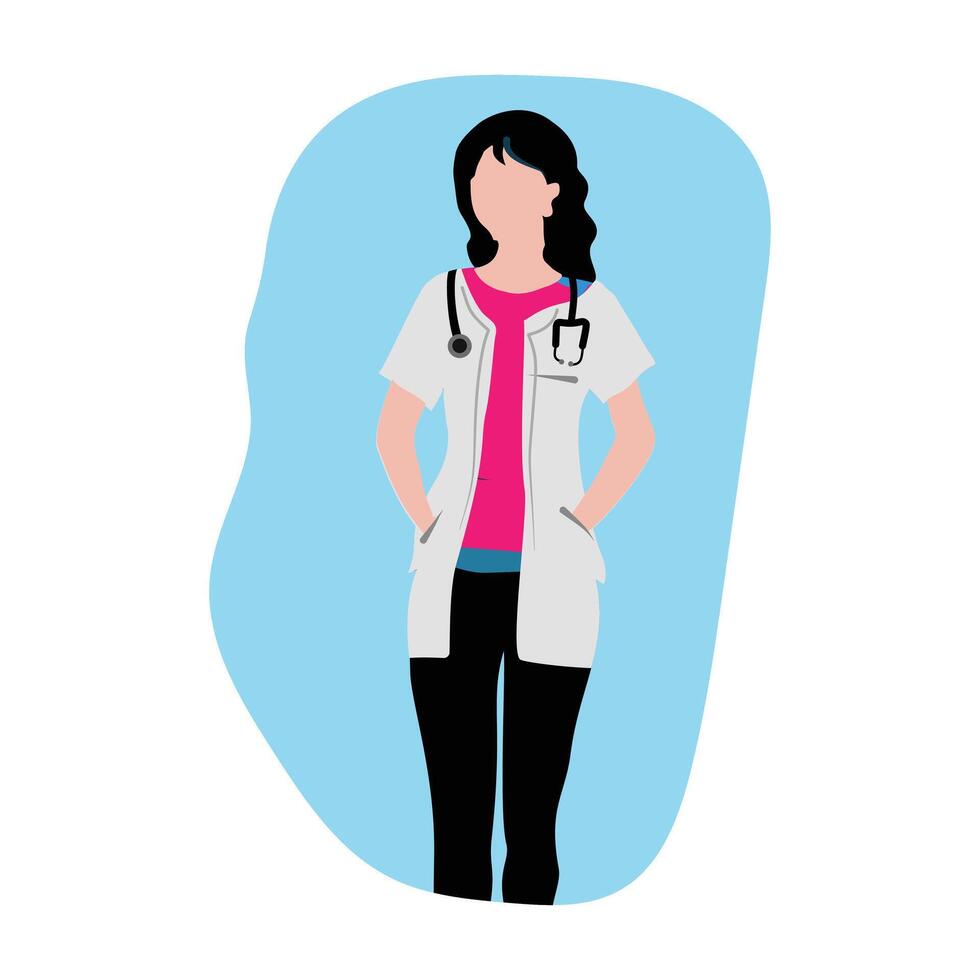 a woman in a doctor's coat standing with her hands in her pockets vector