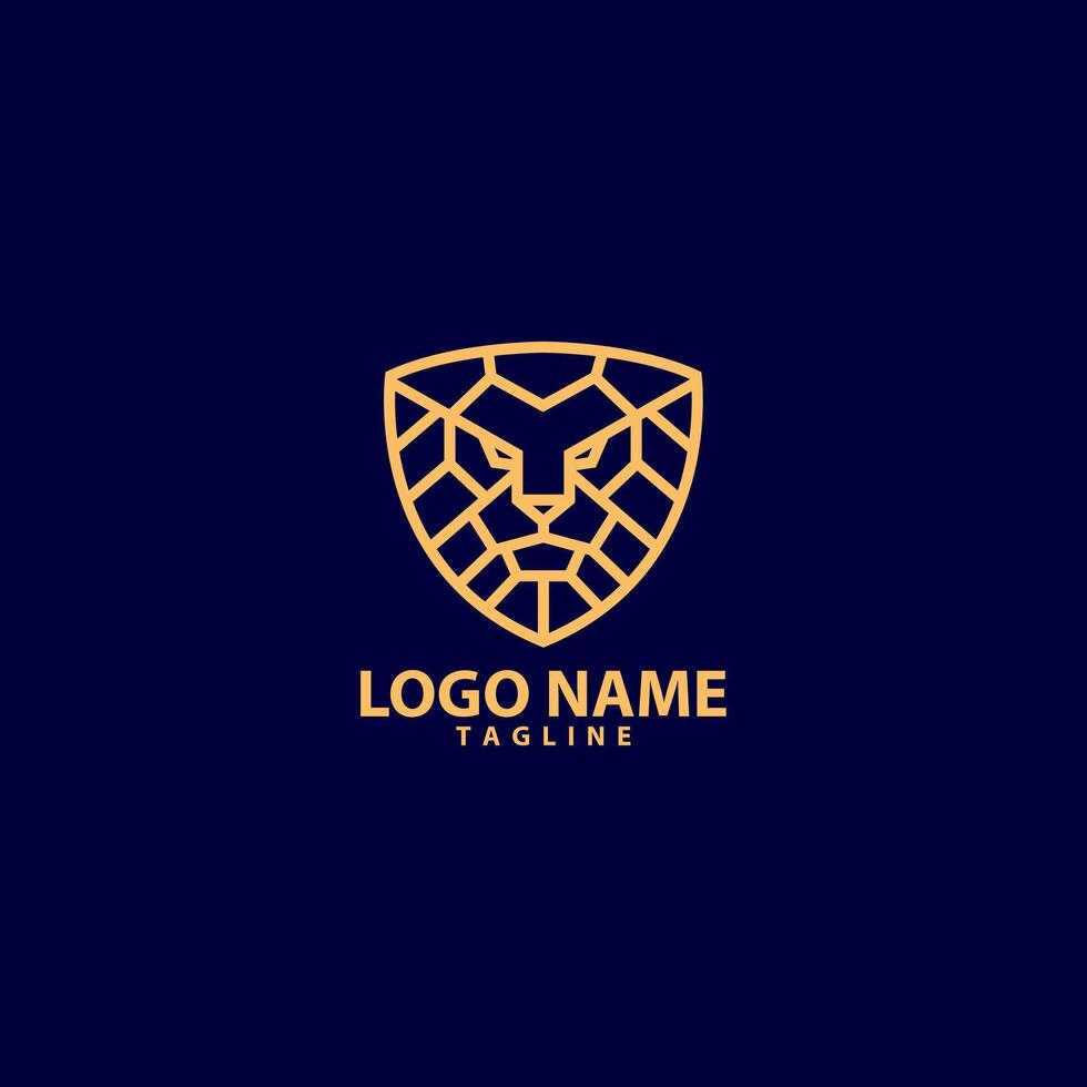 lion shield line logo design vector