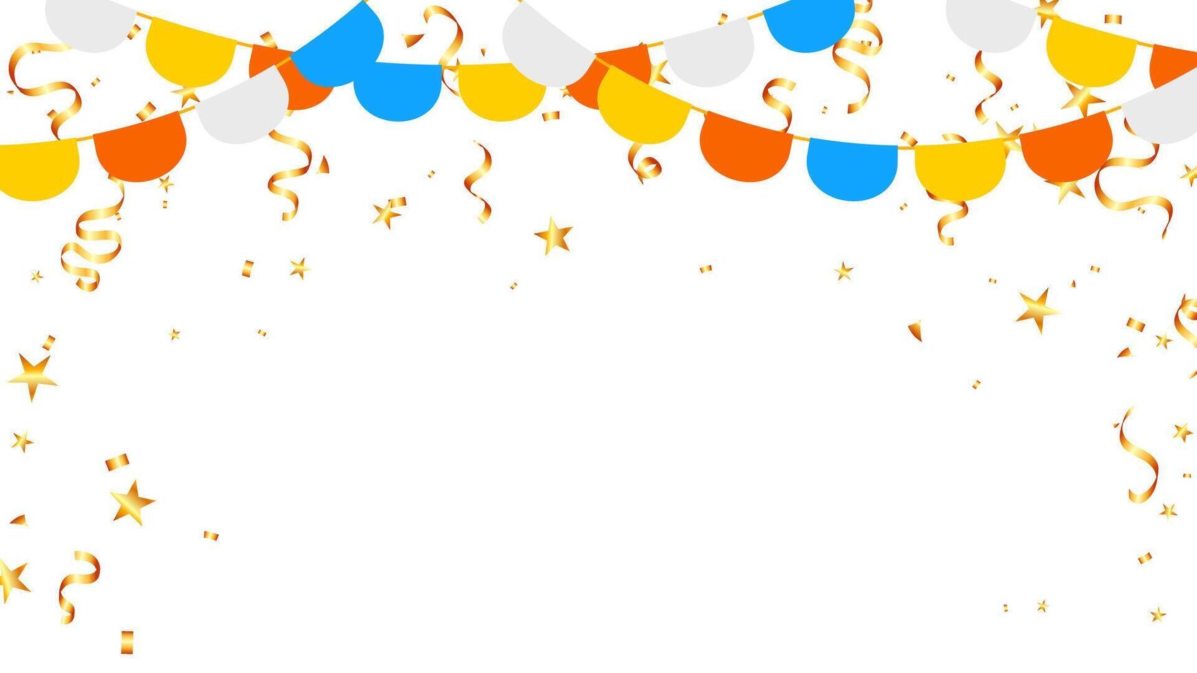 Card, banner, frame with paper flag and confetti event, birthday, anniversary and celebration vector