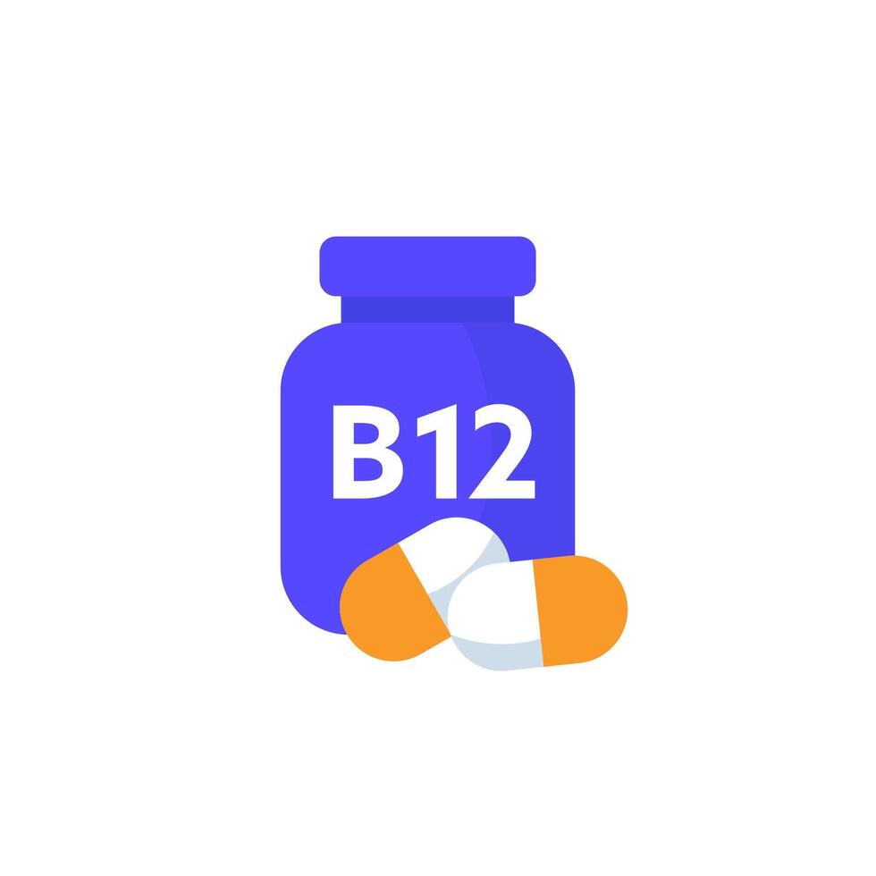 B12 vitamin icon with a bottle vector