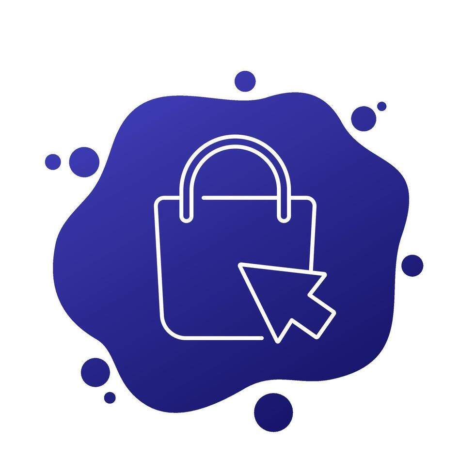 click and collect line icon with shopping bag vector