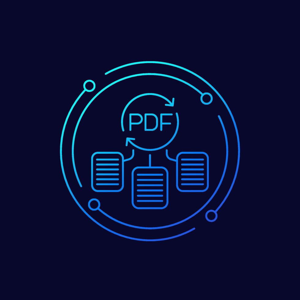 convert to PDF icon with documents, linear design vector