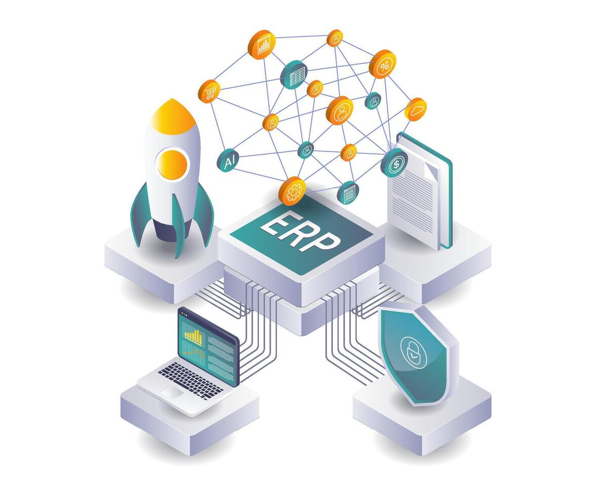 Implementing ERP Technology for Business Advancement vector