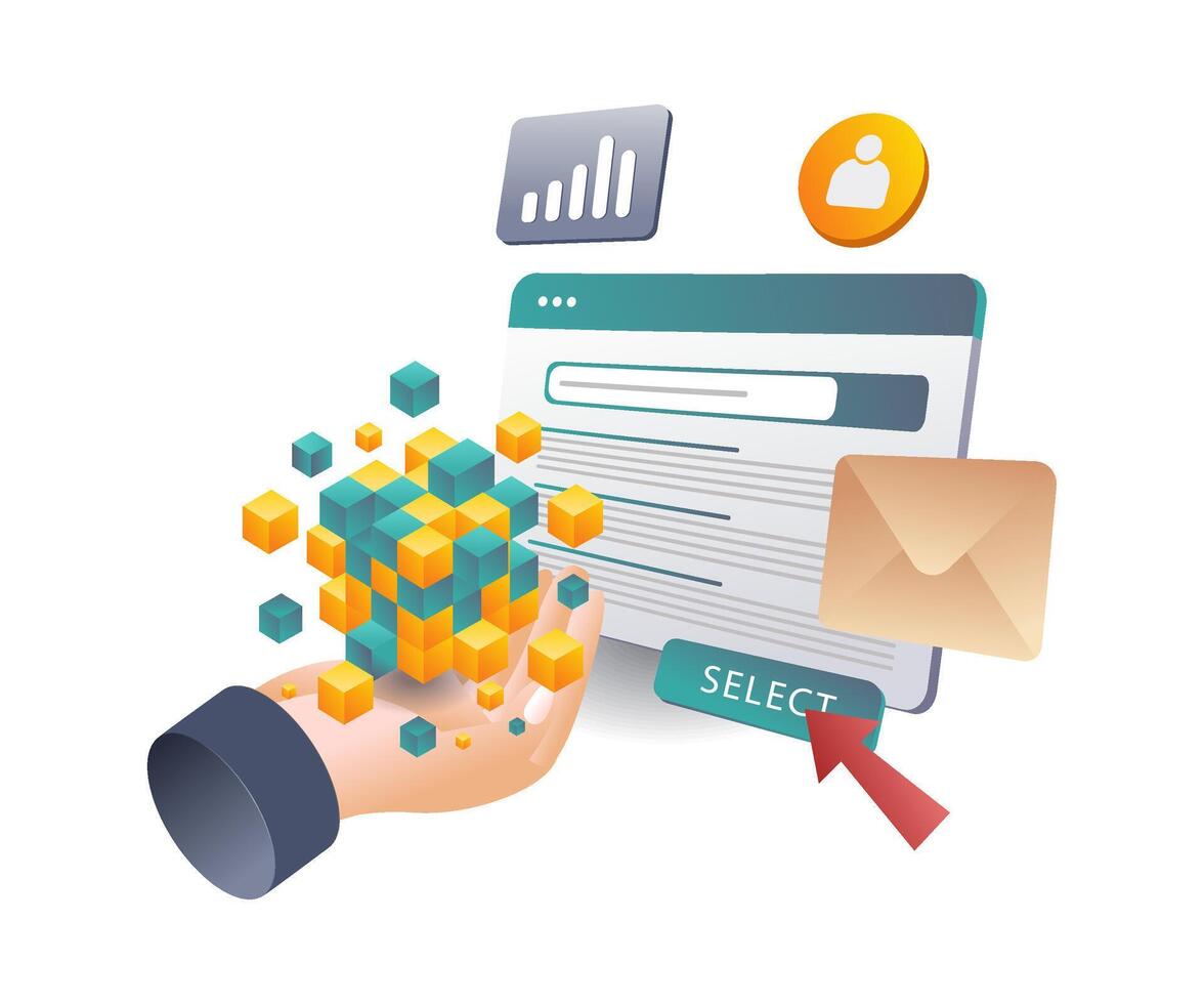 Understanding Blockchain Business flat isometric illustration vector
