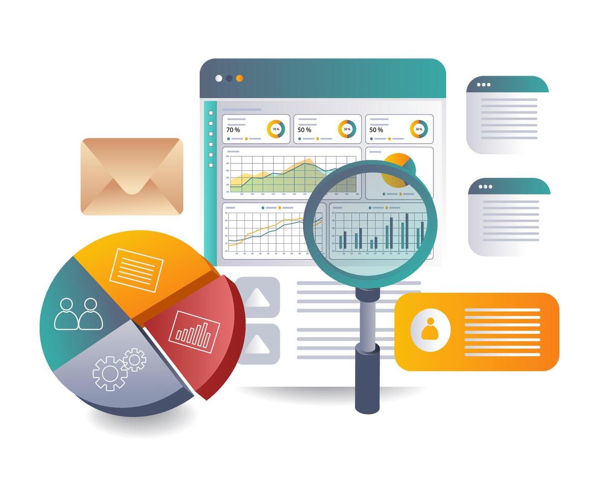 Examining Online Business Progress with Data Insights vector