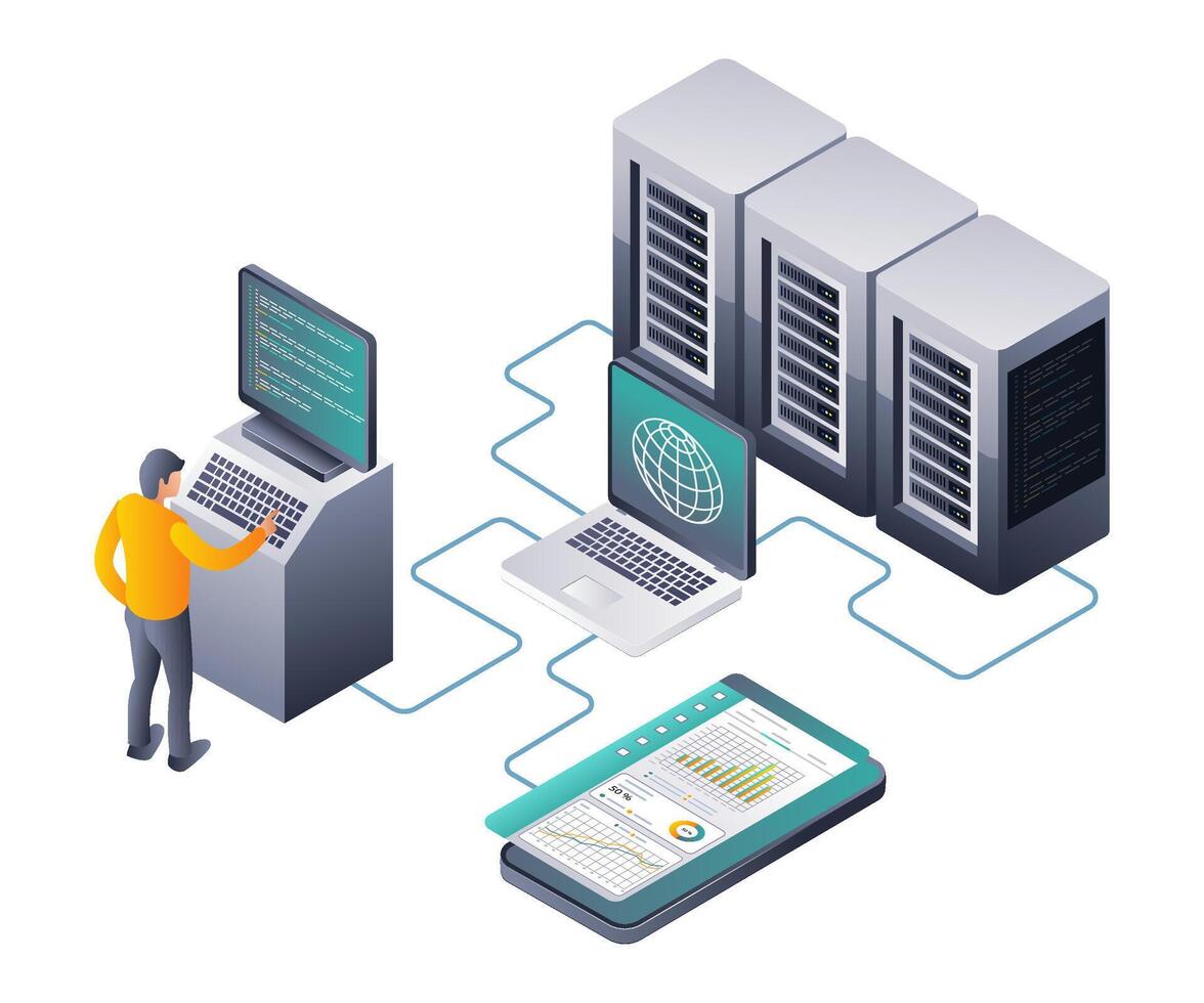 optimizando servidor actuación con datos análisis y red administración vector