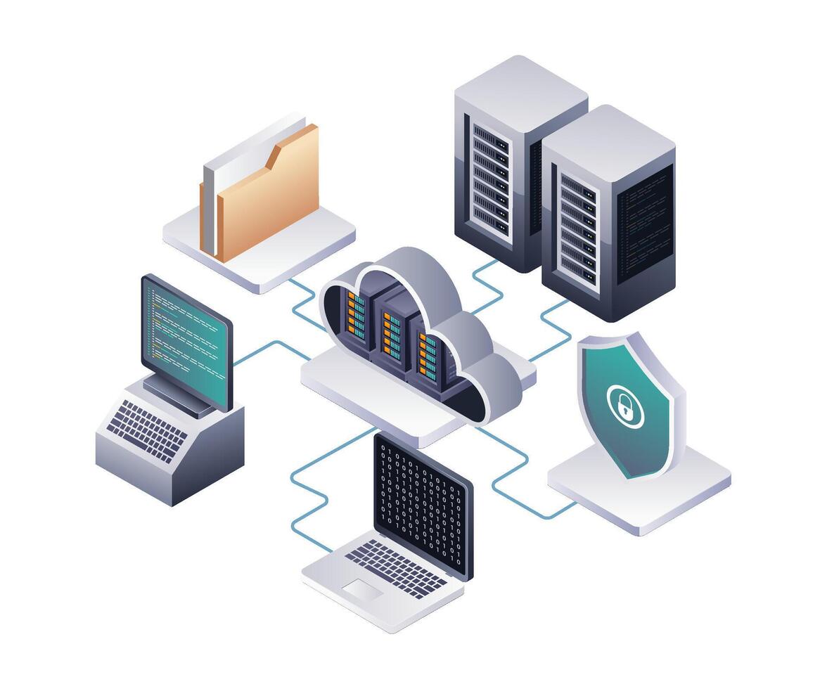 Managing Network in Cloud Server Technology vector