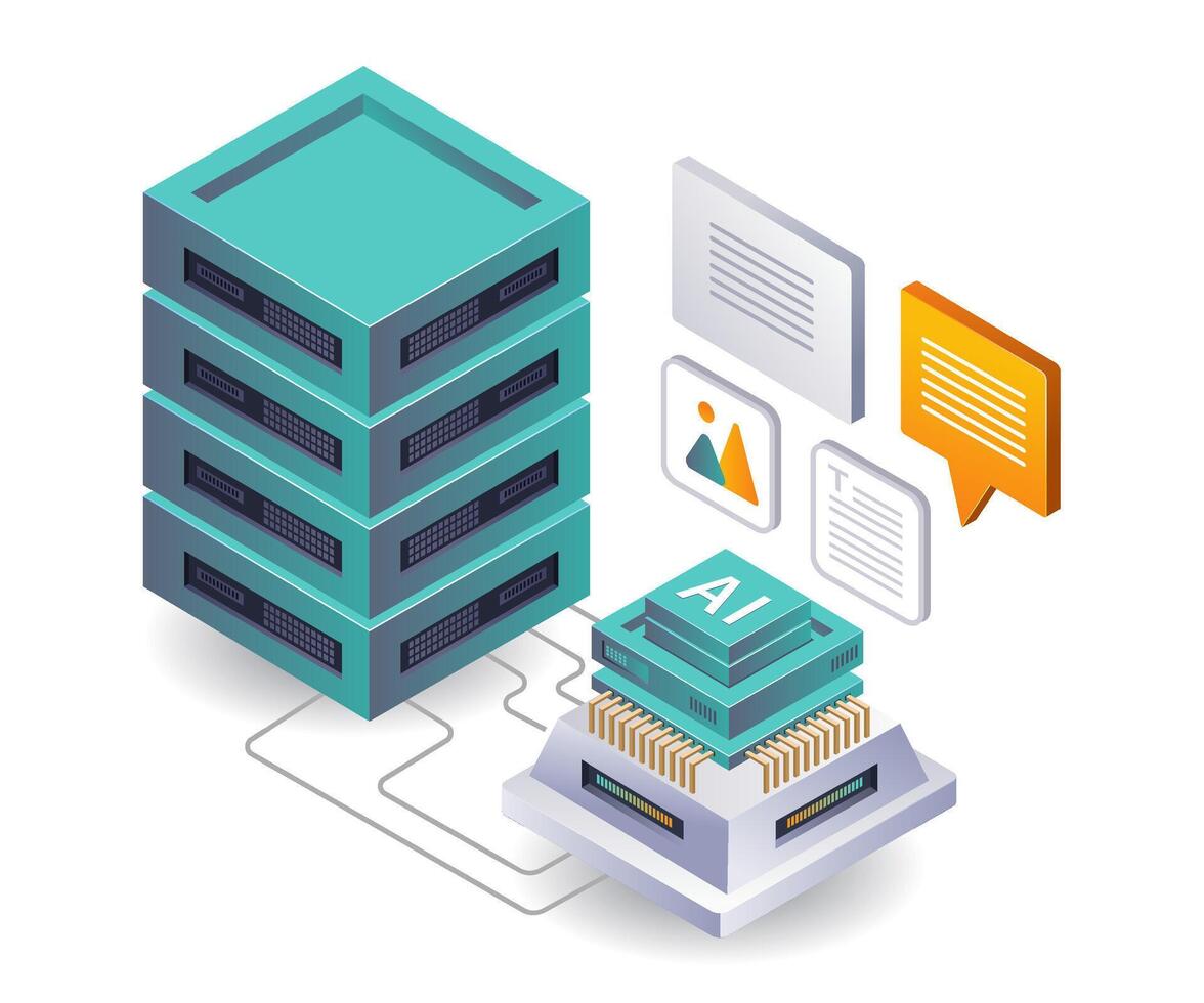 Artificial Intelligence Application Data Storage on Servers vector