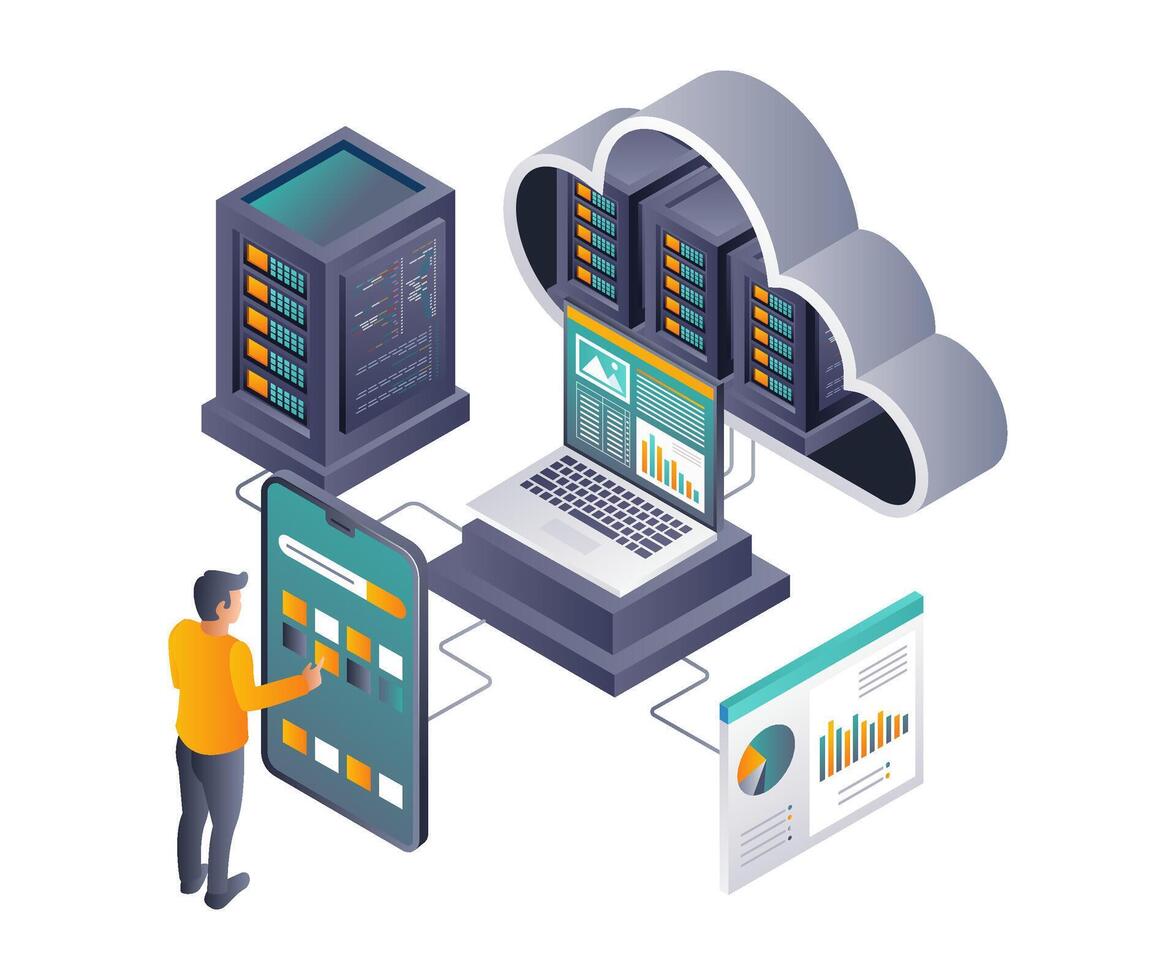 Smartphone Controlled Cloud Server Data Analysis vector