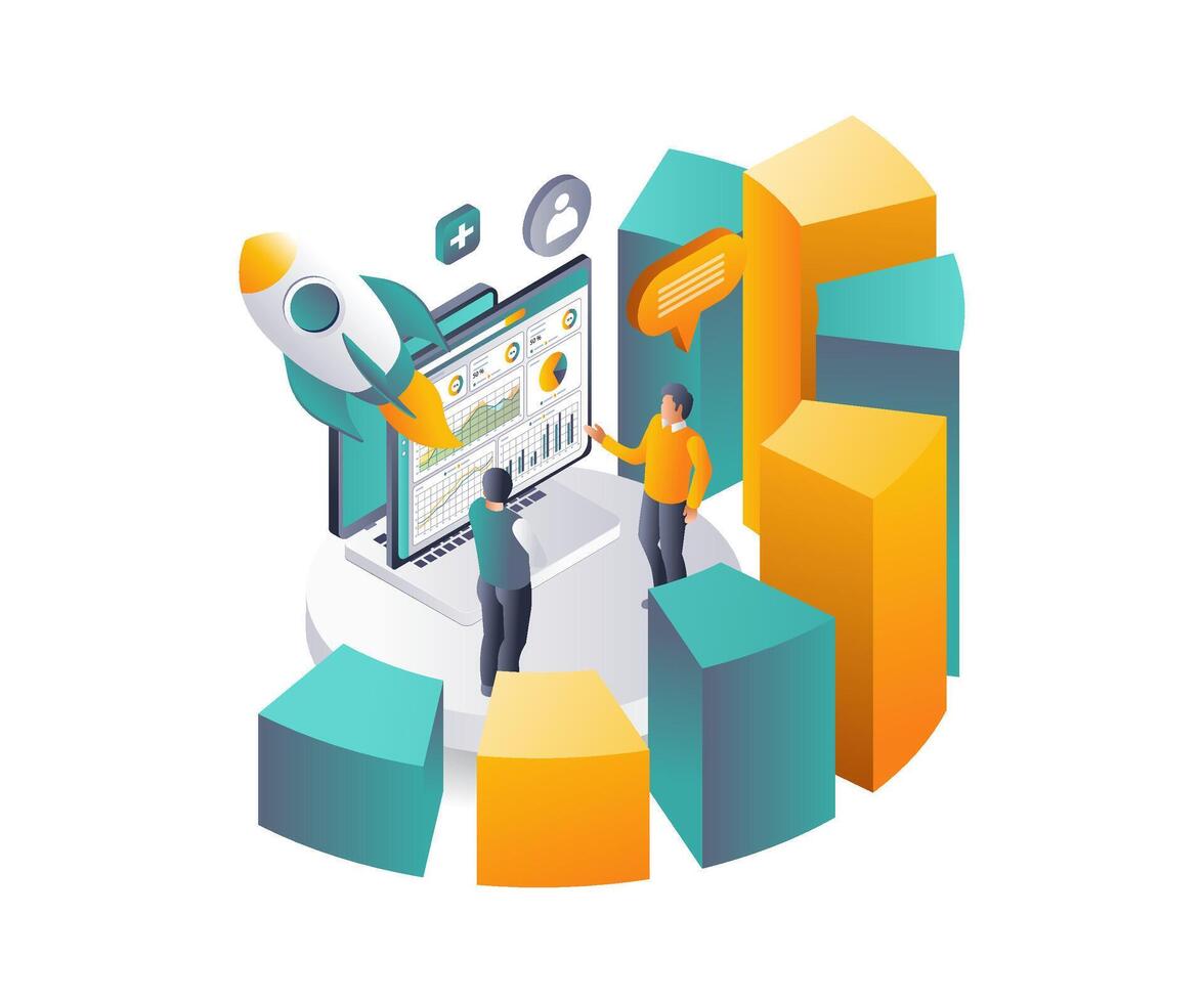 Business Performance Analysis flat isometric illustration vector