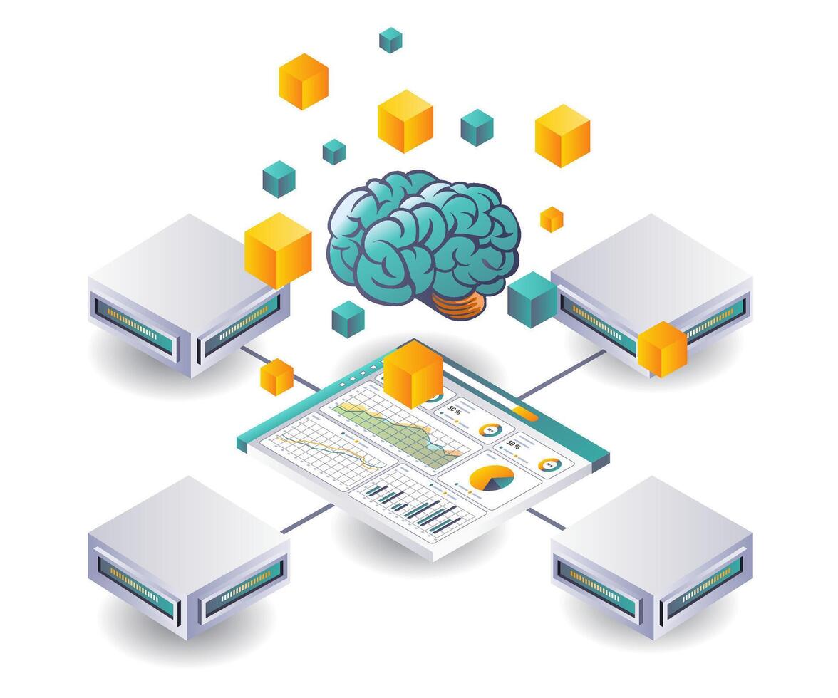 Artificial Intelligence Data Analysis in Server Networks vector