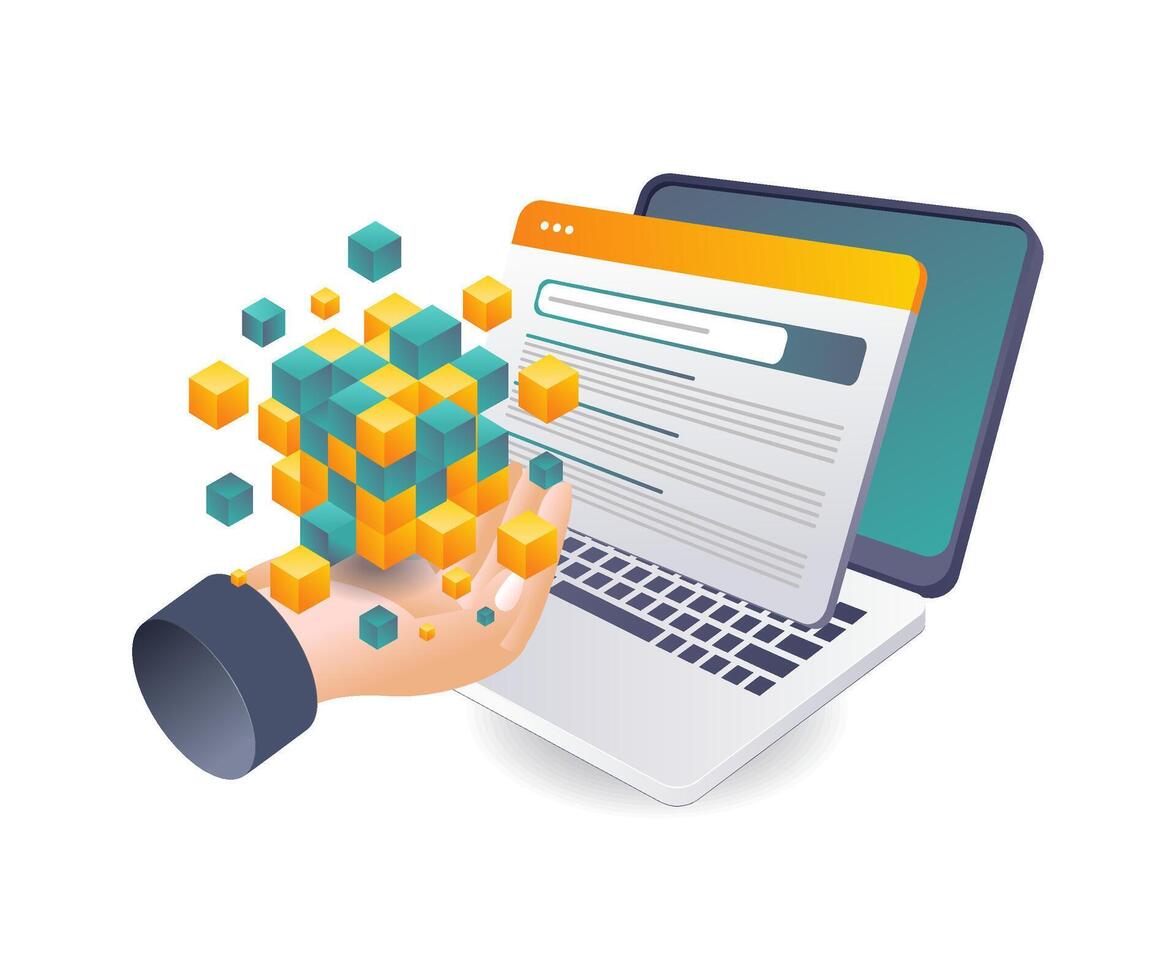 Exploring the World of Blockchain Business flat isometric illustration vector