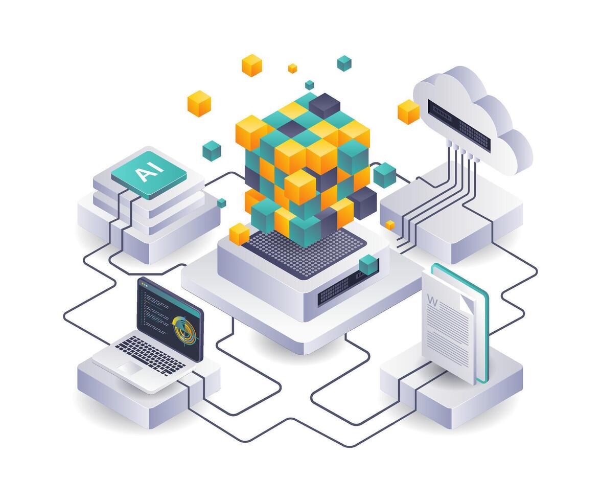 Blockchain Technology Analysis for Cloud Server Business vector