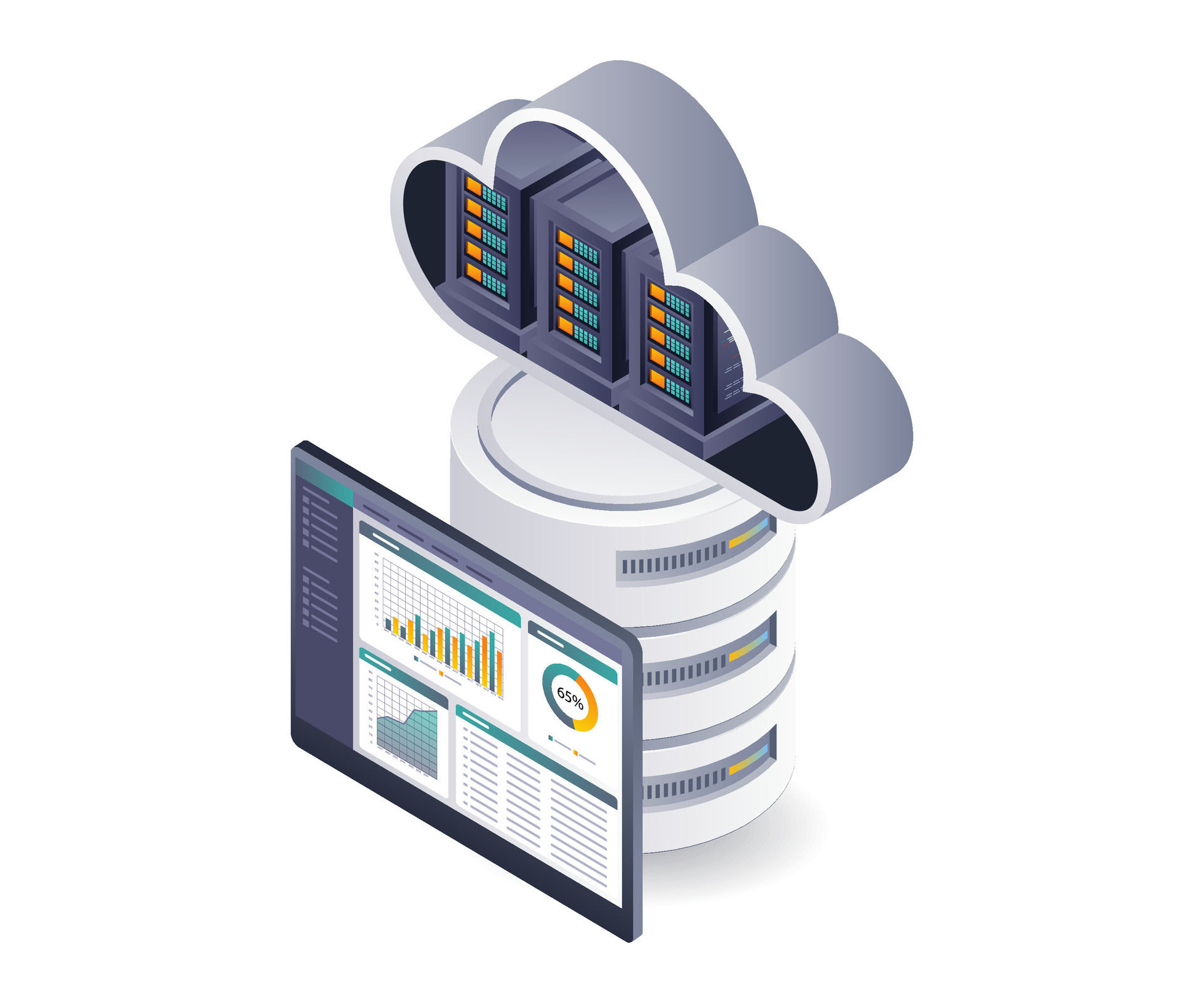 Cloud server system data analysis technology 47546386 Vector Art at ...