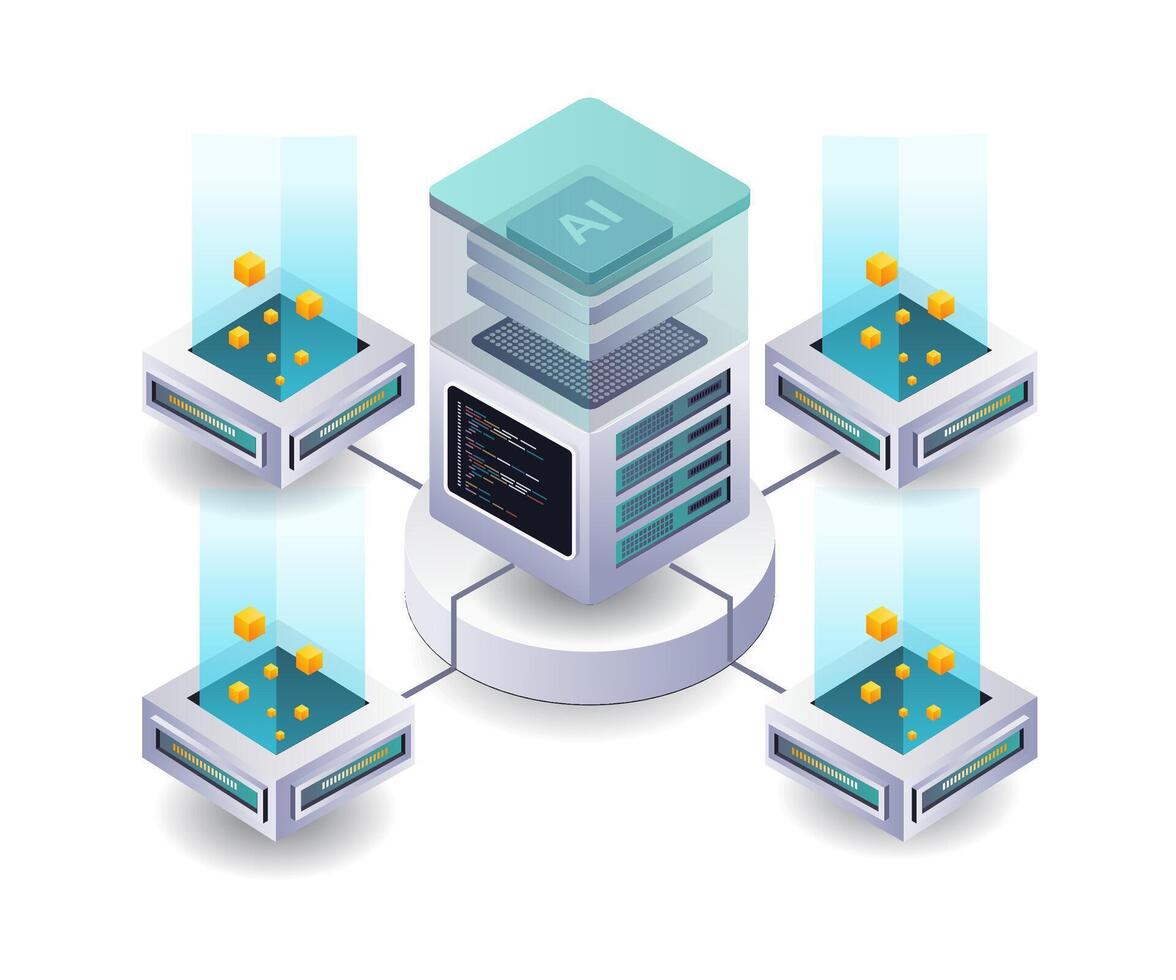Analyzing Cloud Server Security with AI Technology vector