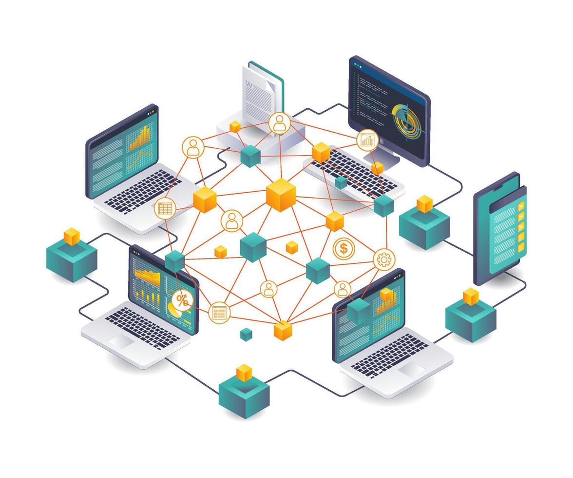 Computer Transaction Networks Technological Insights vector