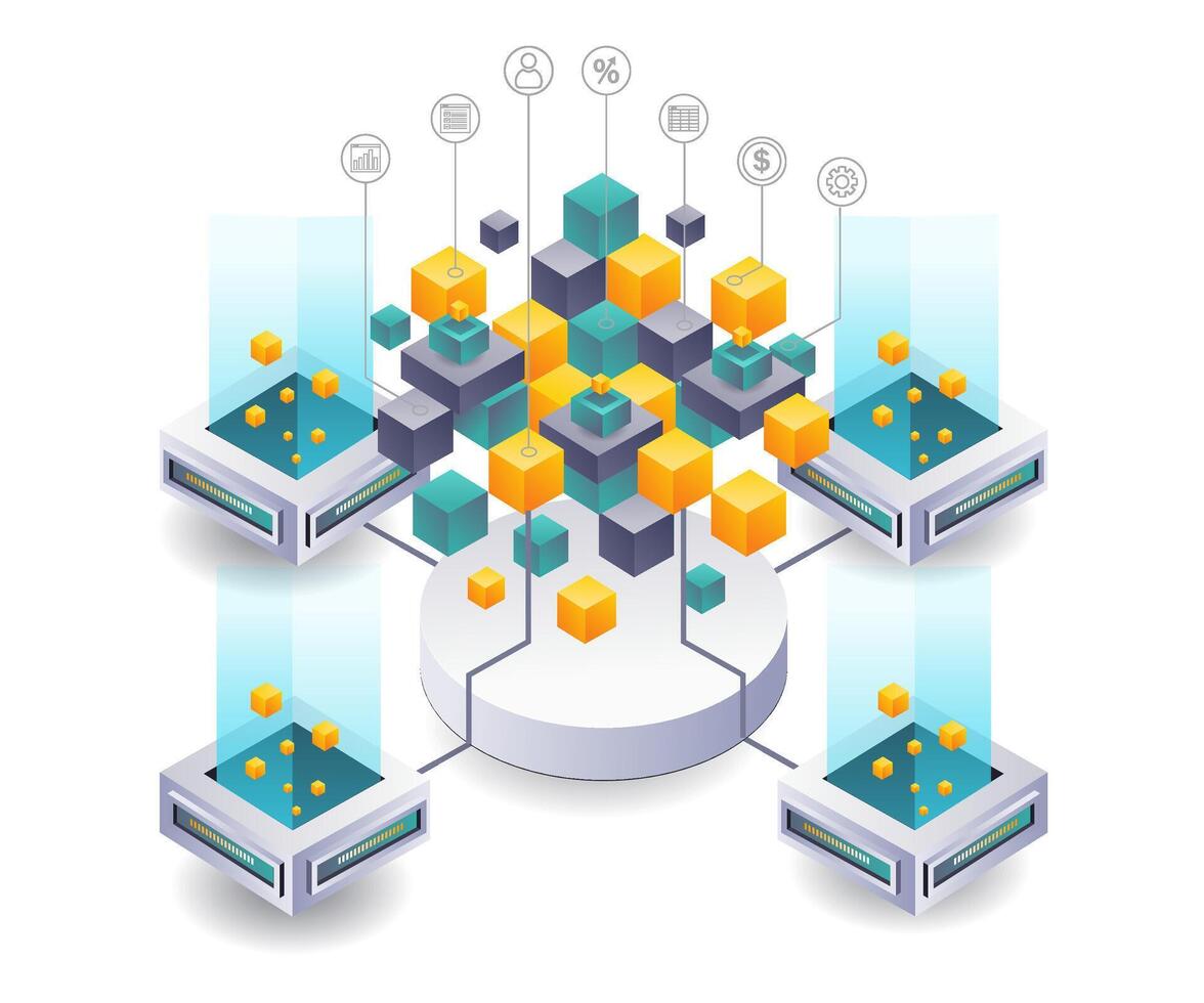 Business System Integration with Blockchain Technology Network vector