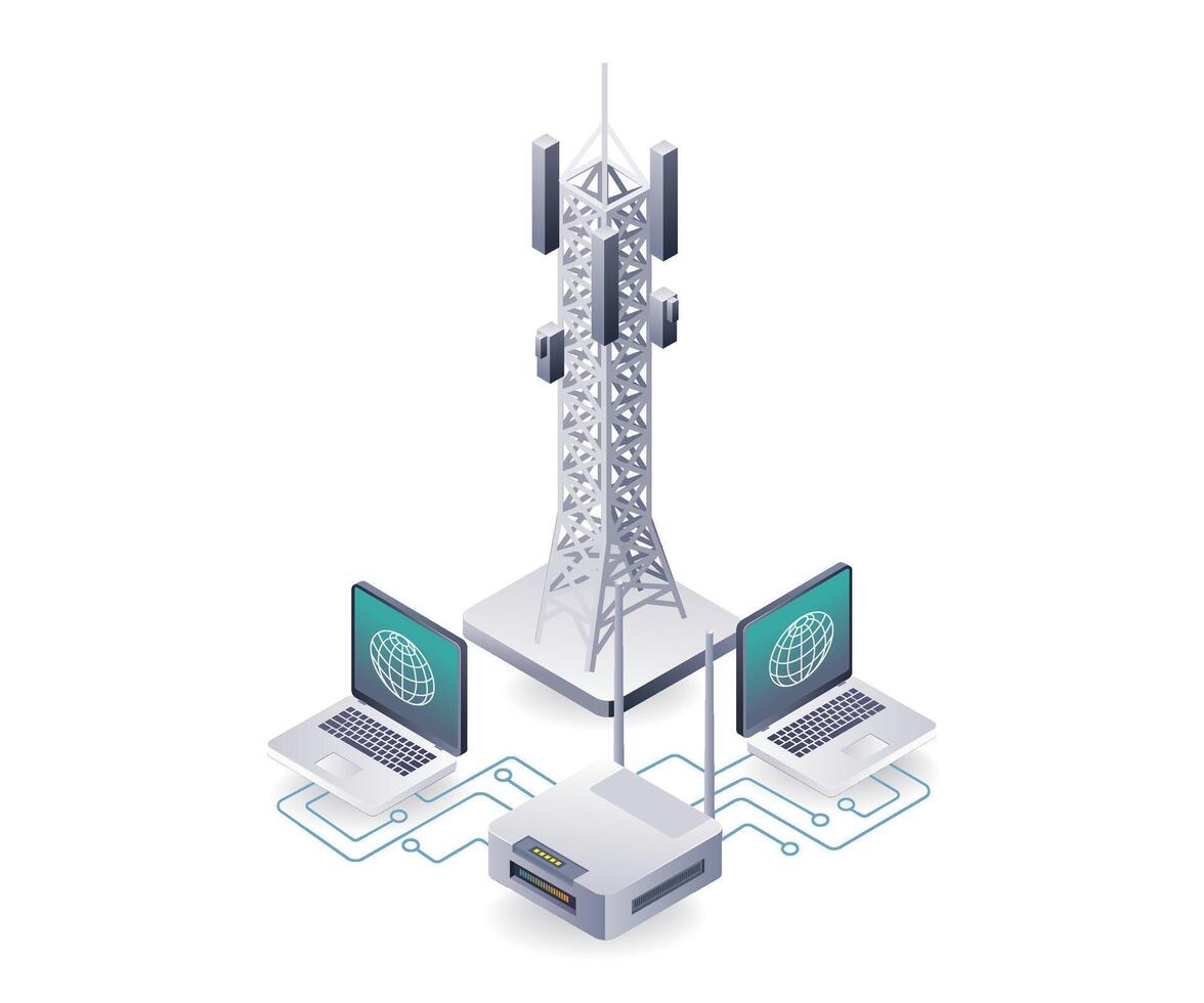 Connecting Computer Towers for Information Technology and Data vector
