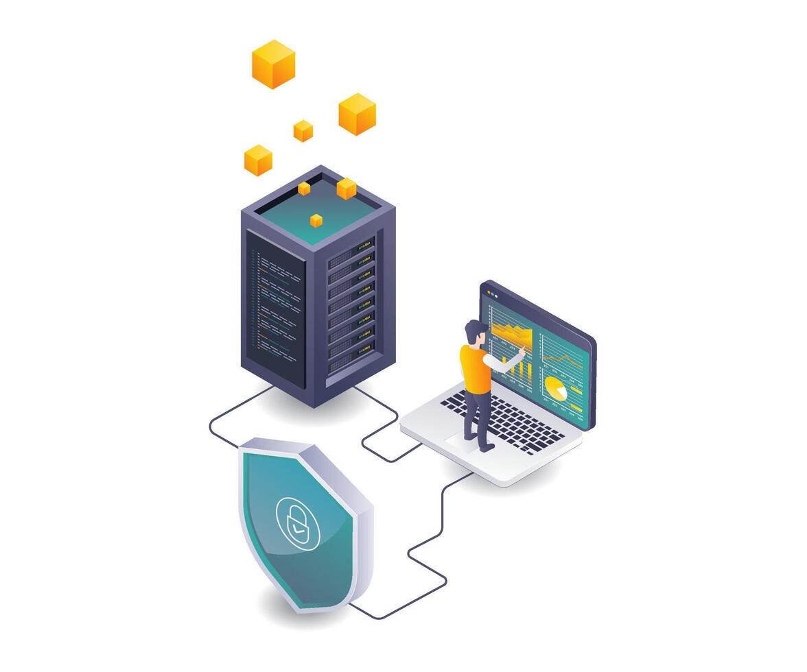 Analyzing Cloud Server Security in Computer Technology vector