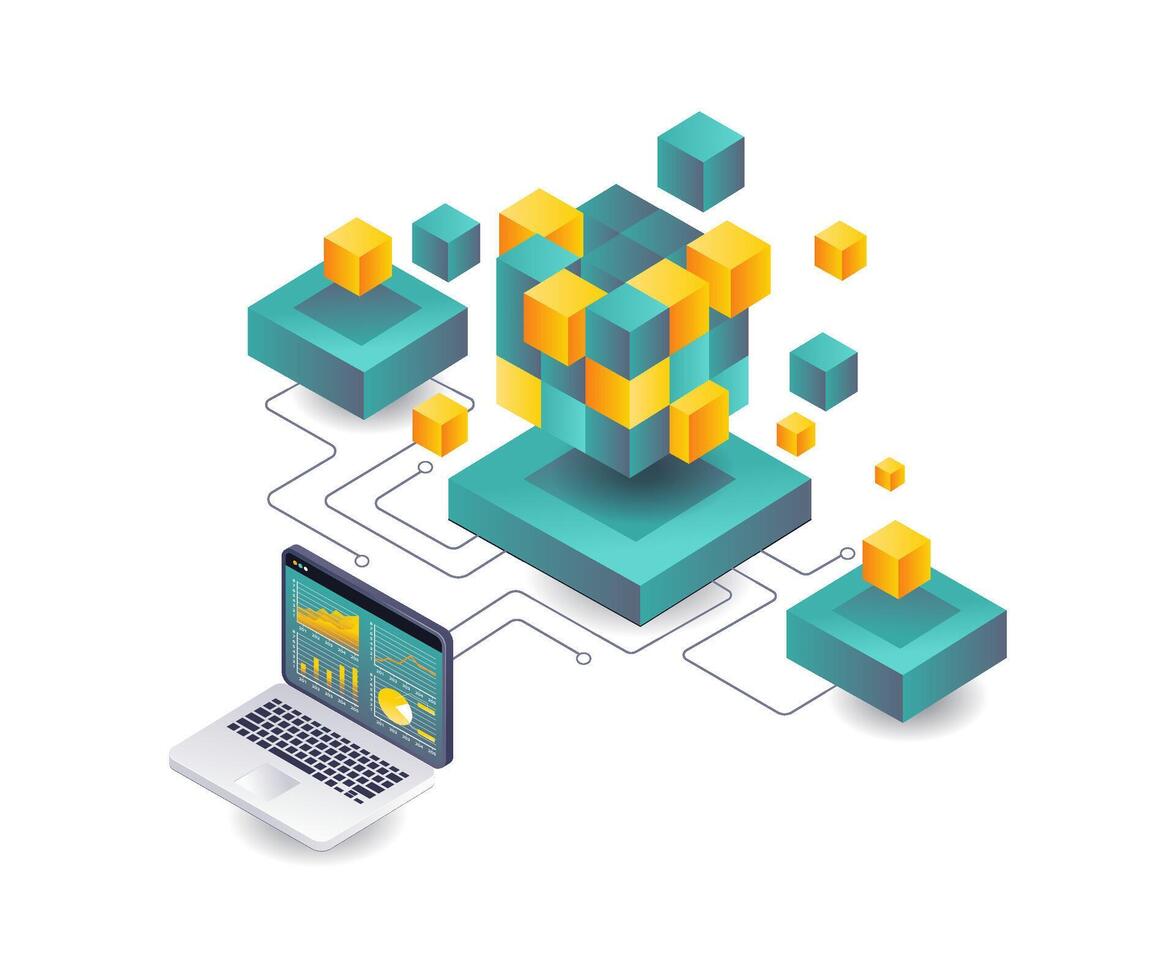 Analyzing blockchain technology for businesses vector