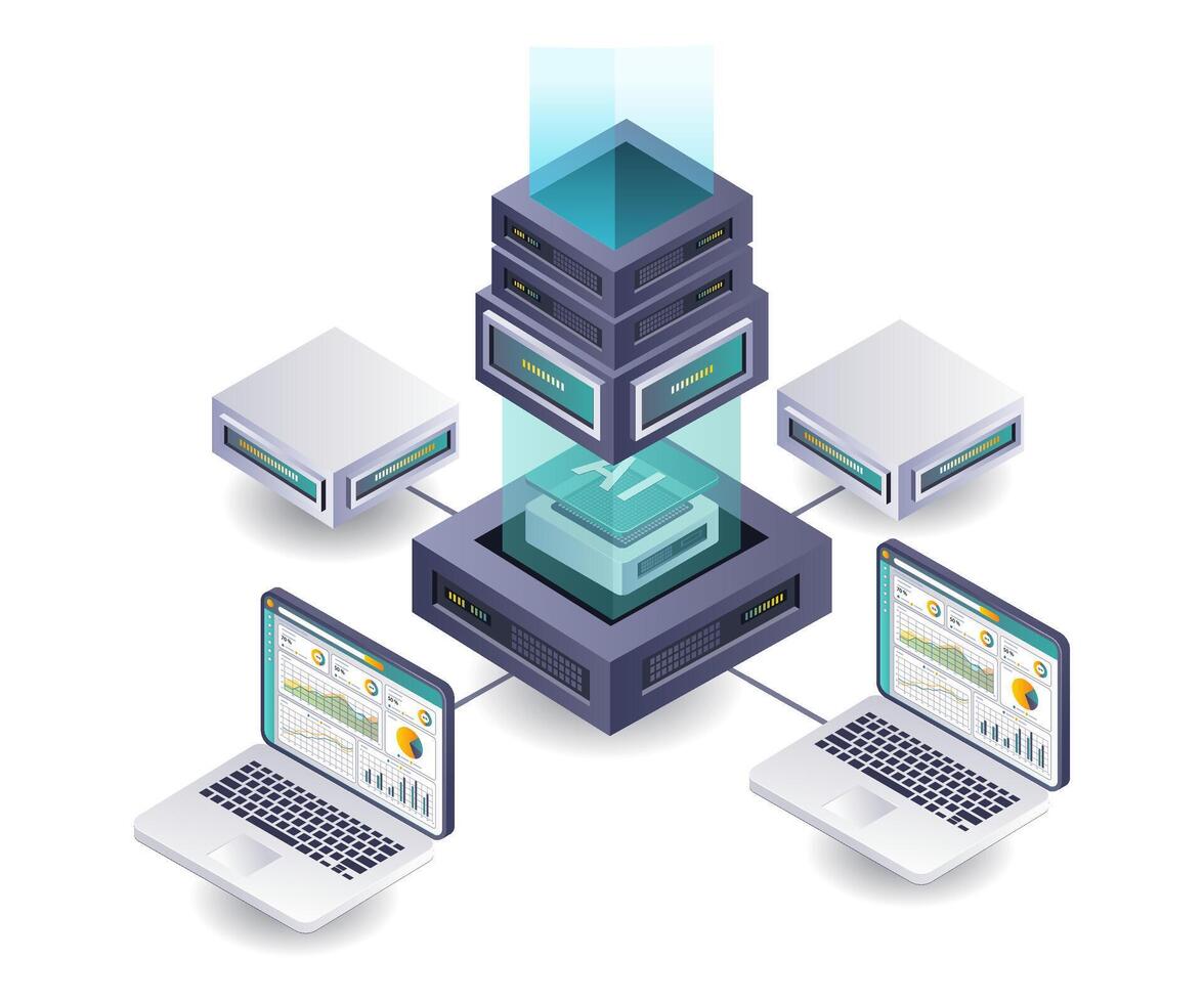 Artificial Intelligence in Server Data Analysis Networks vector