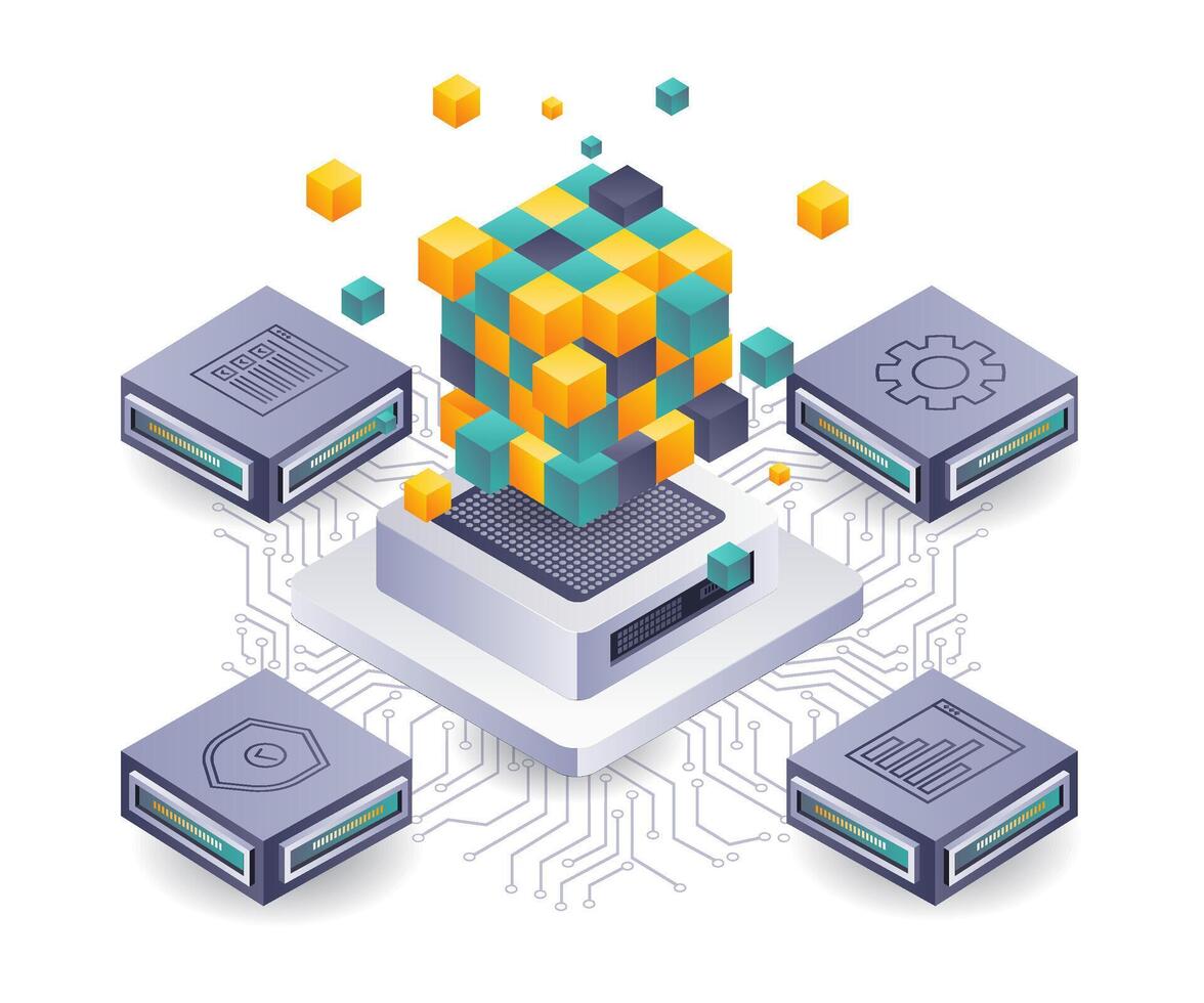 analizando datos tendencias en blockchain servidor desarrollo vector