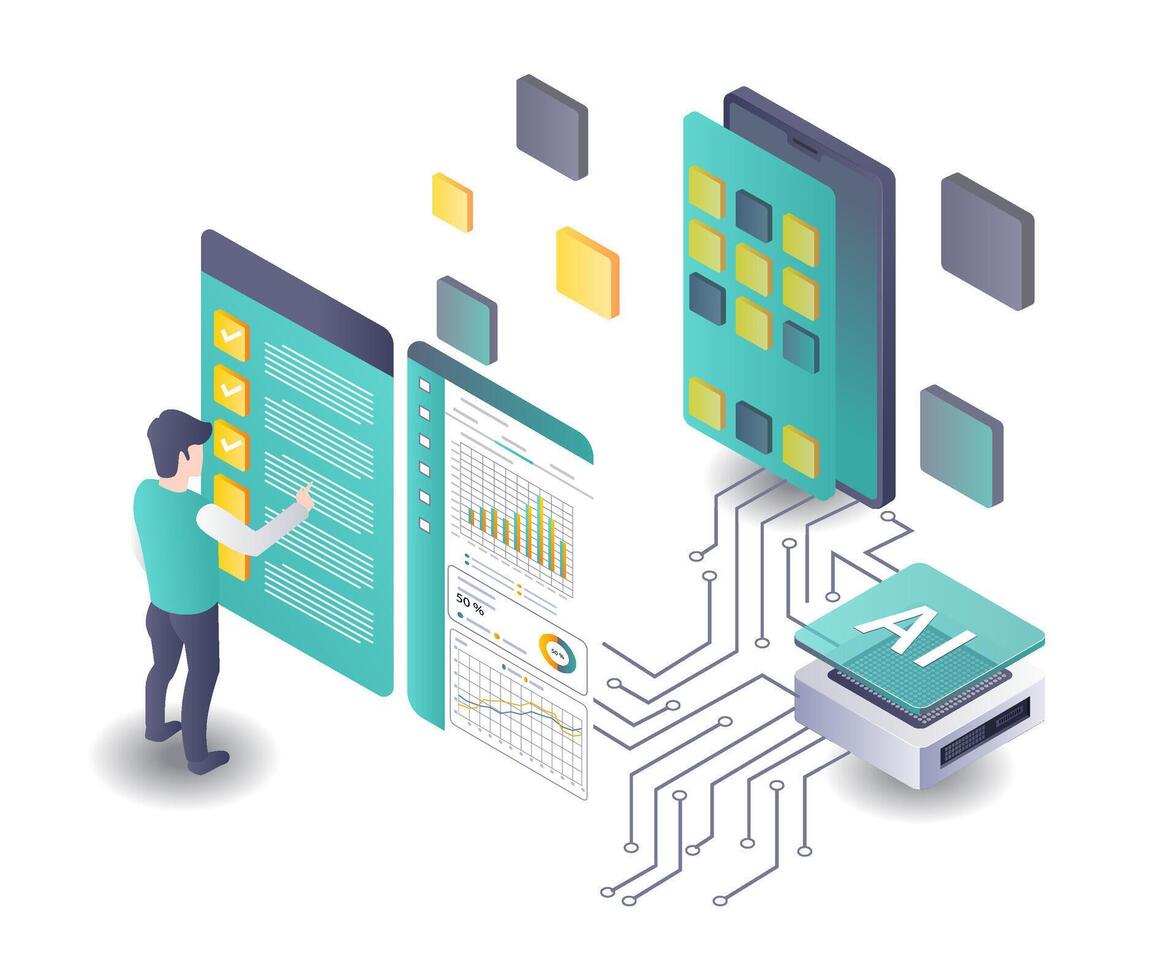 Artificial Intelligence in Smartphone App Testing Data Analysis vector