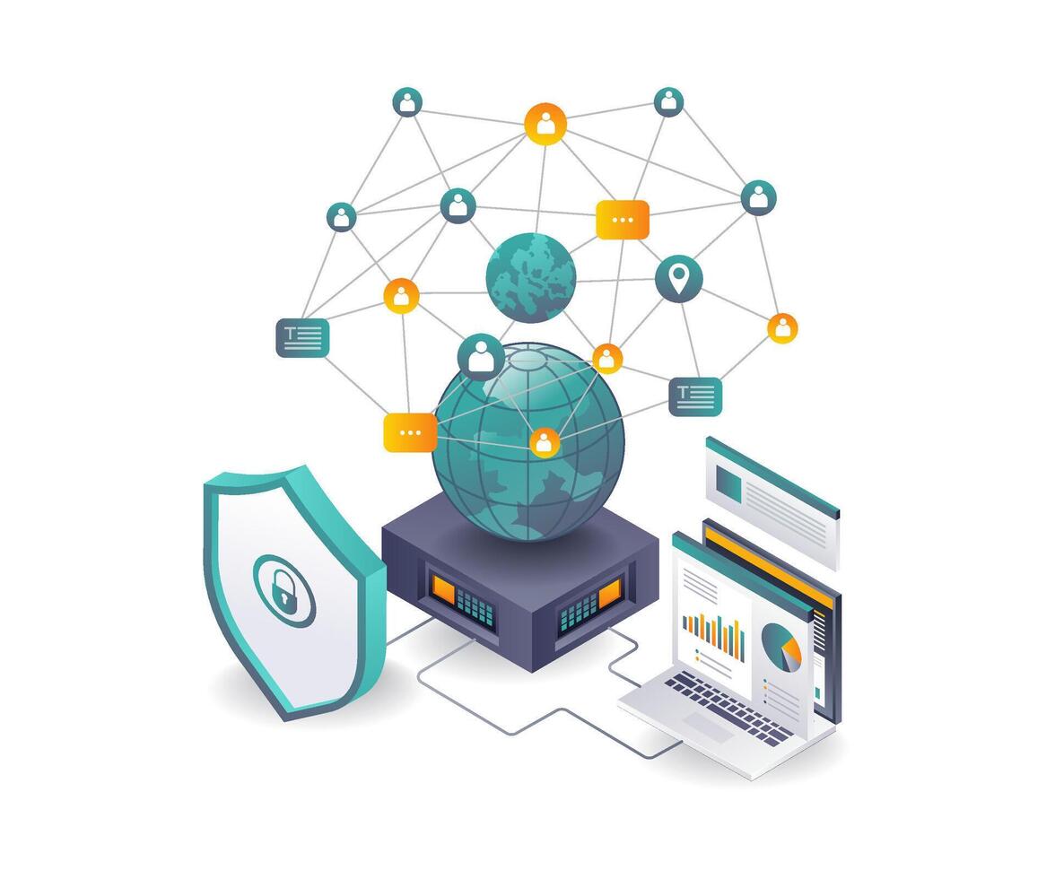 Global Computer Server Network Security Analysis vector