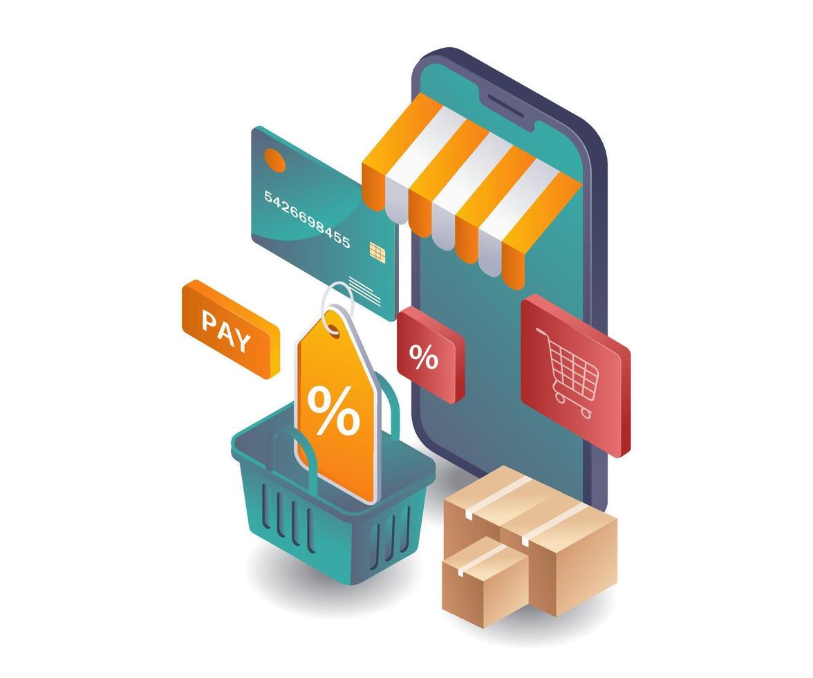 Discounts in Online Shopping via Smartphone Technology vector