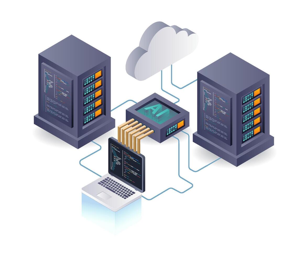 Implementing AI Technology for Enhanced Cloud Server Security vector