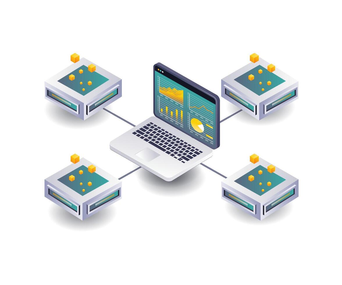 Network analyzing business data development in blockchain technology vector