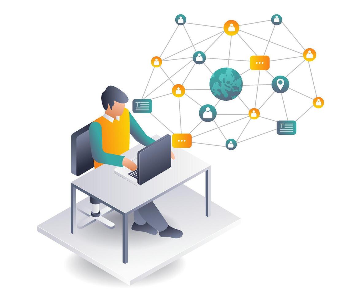 Men Expanding Networks through Computer Technology vector