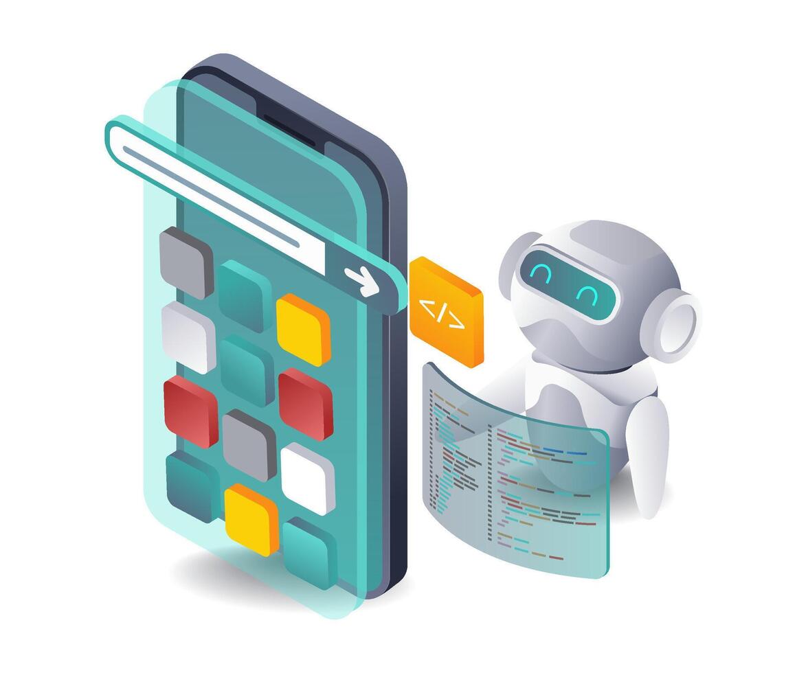 Artificial intelligence robot develops smartphone application vector