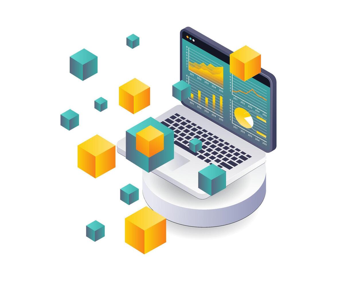 Blockchain business data analysis computer dashboard vector