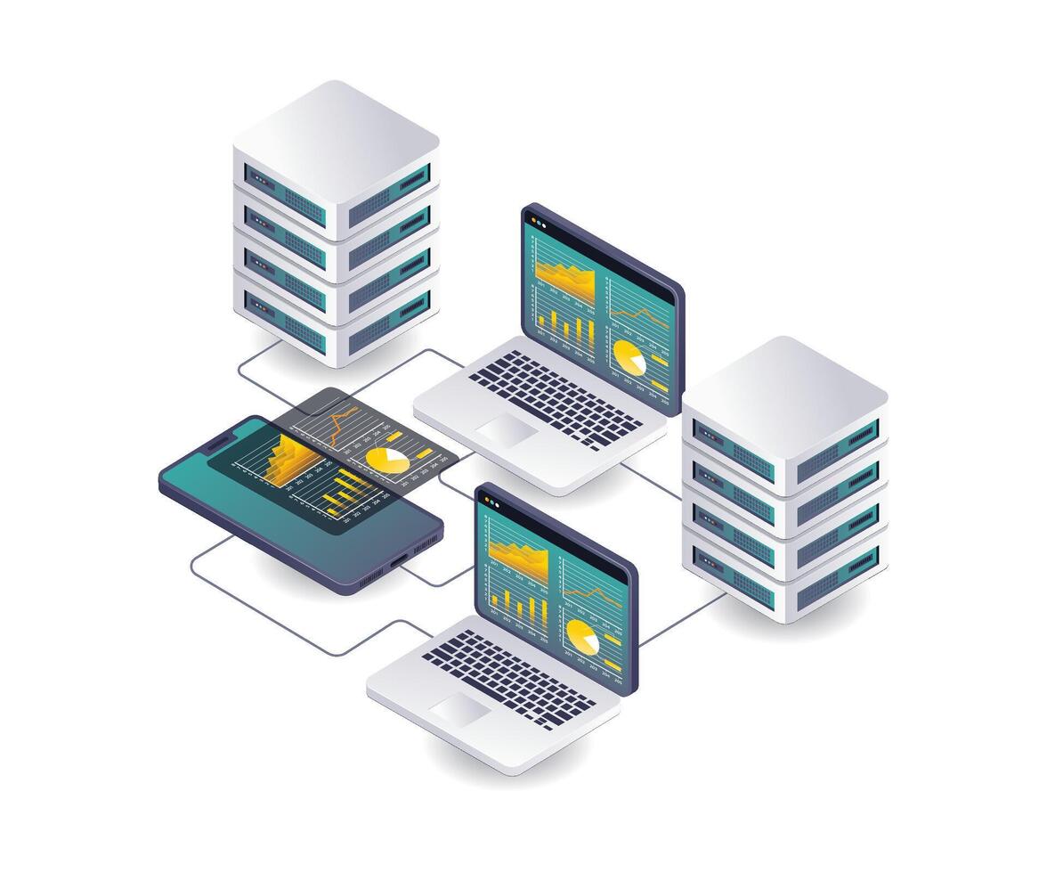 Analysis data on cloud server hosting technology vector