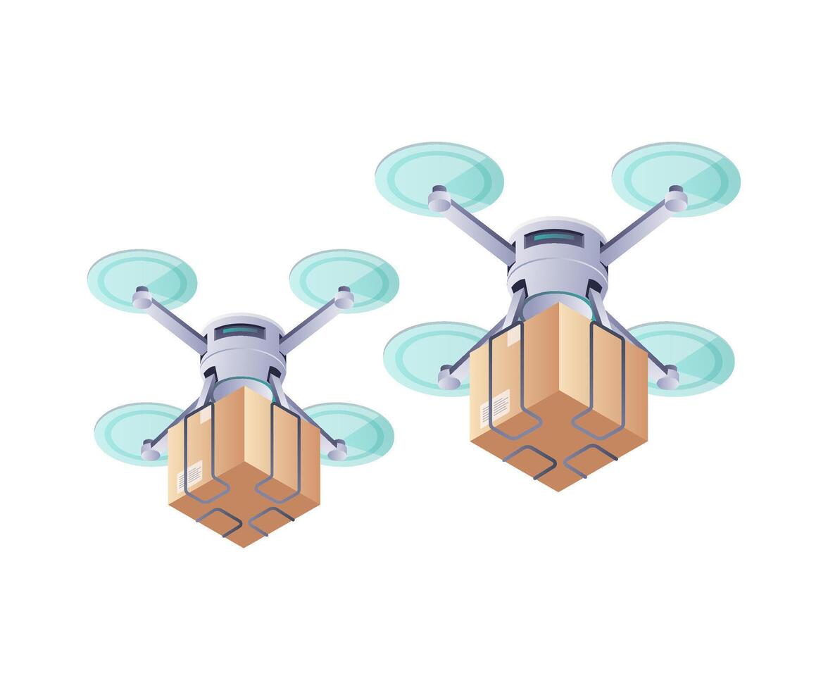 Drone Delivery for Parcel Shipping isometric illustration vector